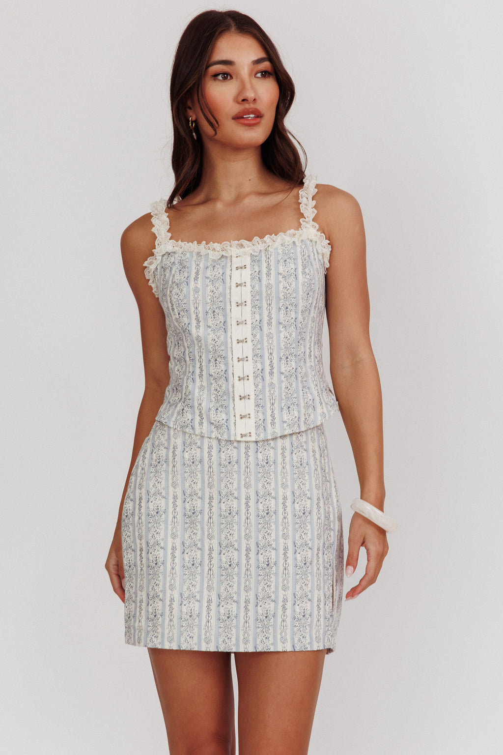 Palmas Hook & Eye Lace Trim Top Floral Blue by Selfie Leslie Australia