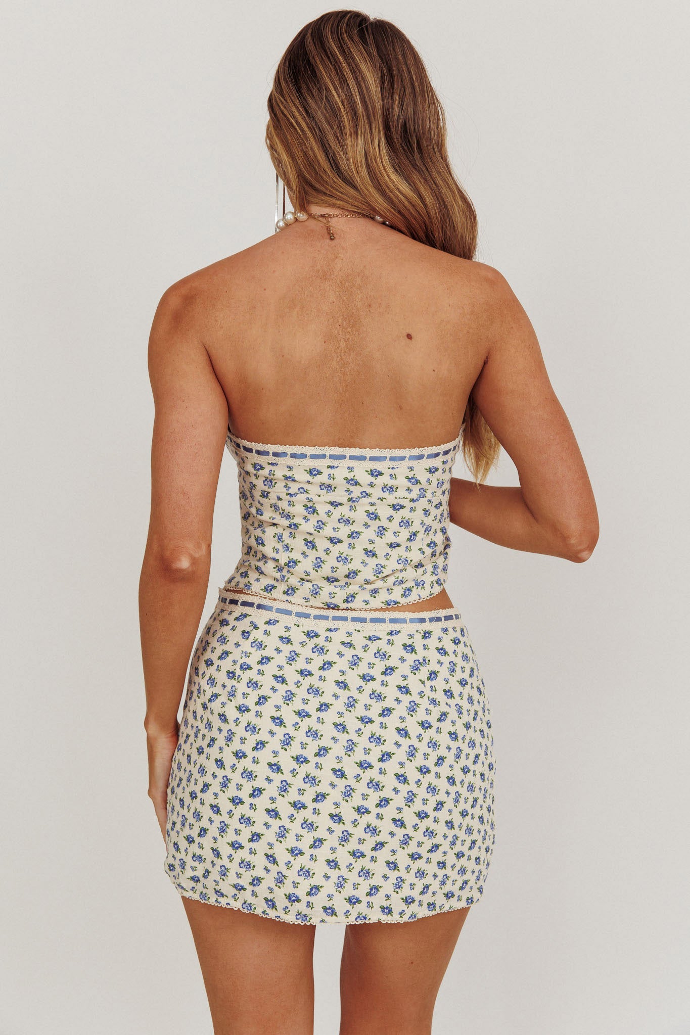 Arrietty Floral Strapless Top Blue by Selfie Leslie Australia