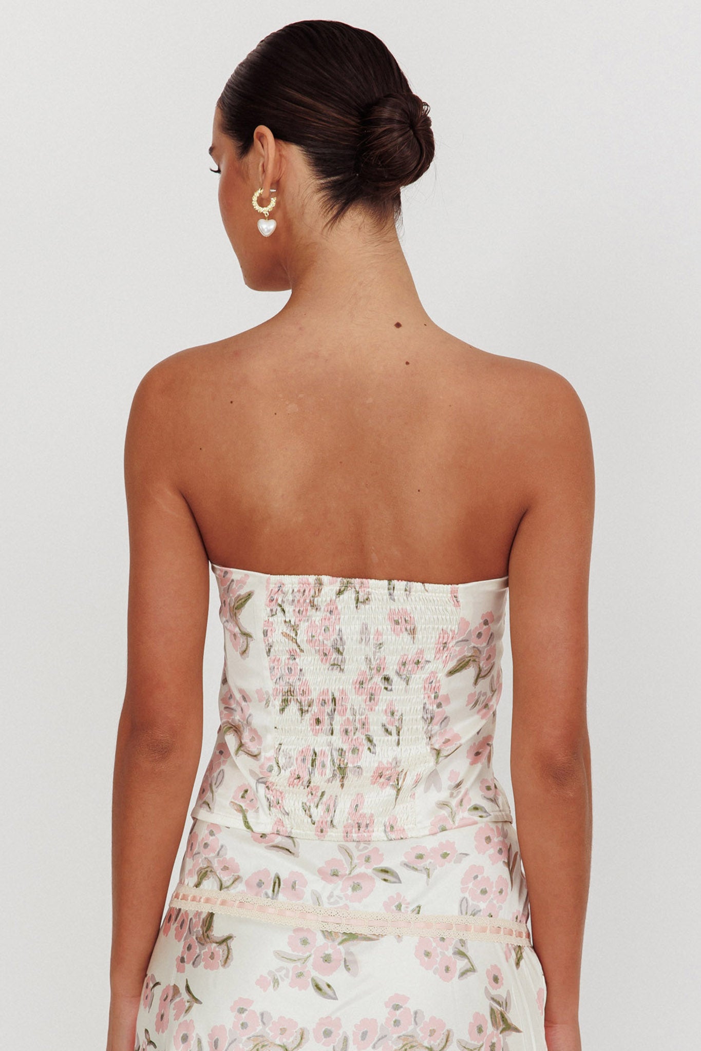 Tiya Strapless Ribbon Top Floral Pink by Selfie Leslie Australia