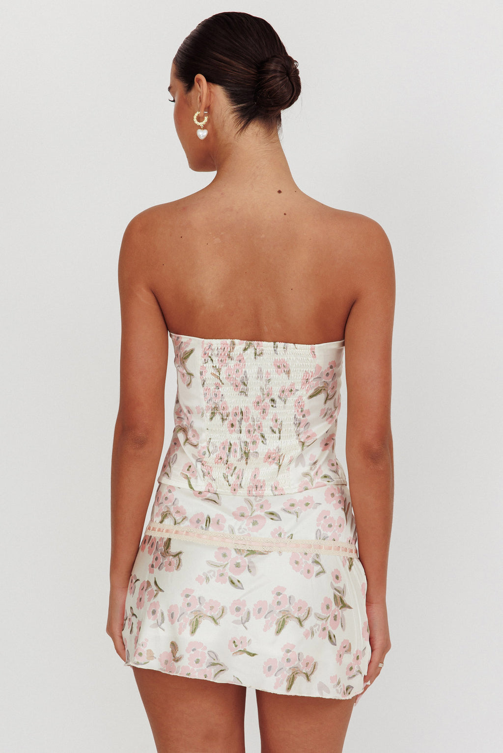 Tiya Lace Trim Mini Skirt Floral Pink by Selfie Leslie Australia