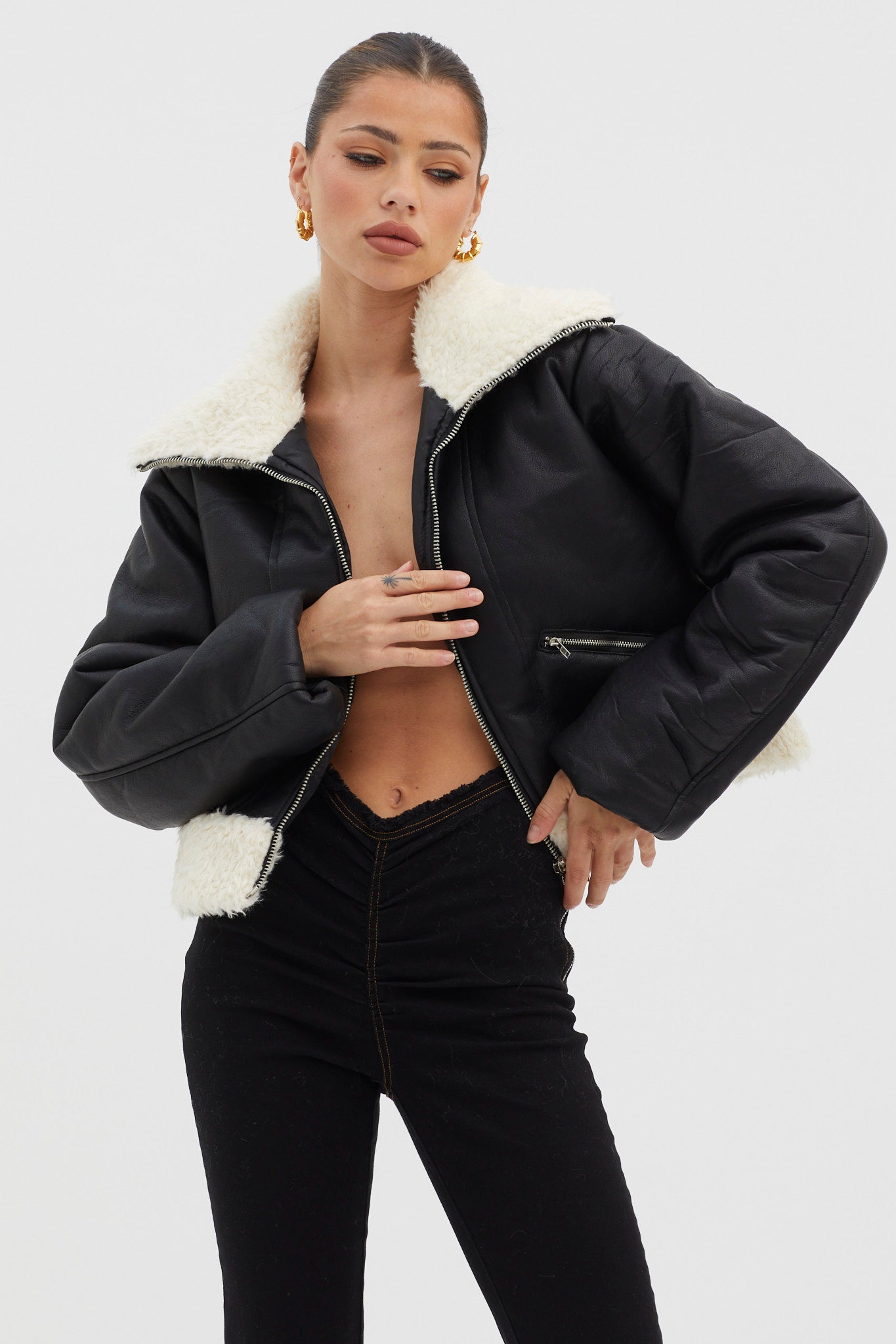 Camden Sherpa Trim Zip Jacket Black by Selfie Leslie Australia
