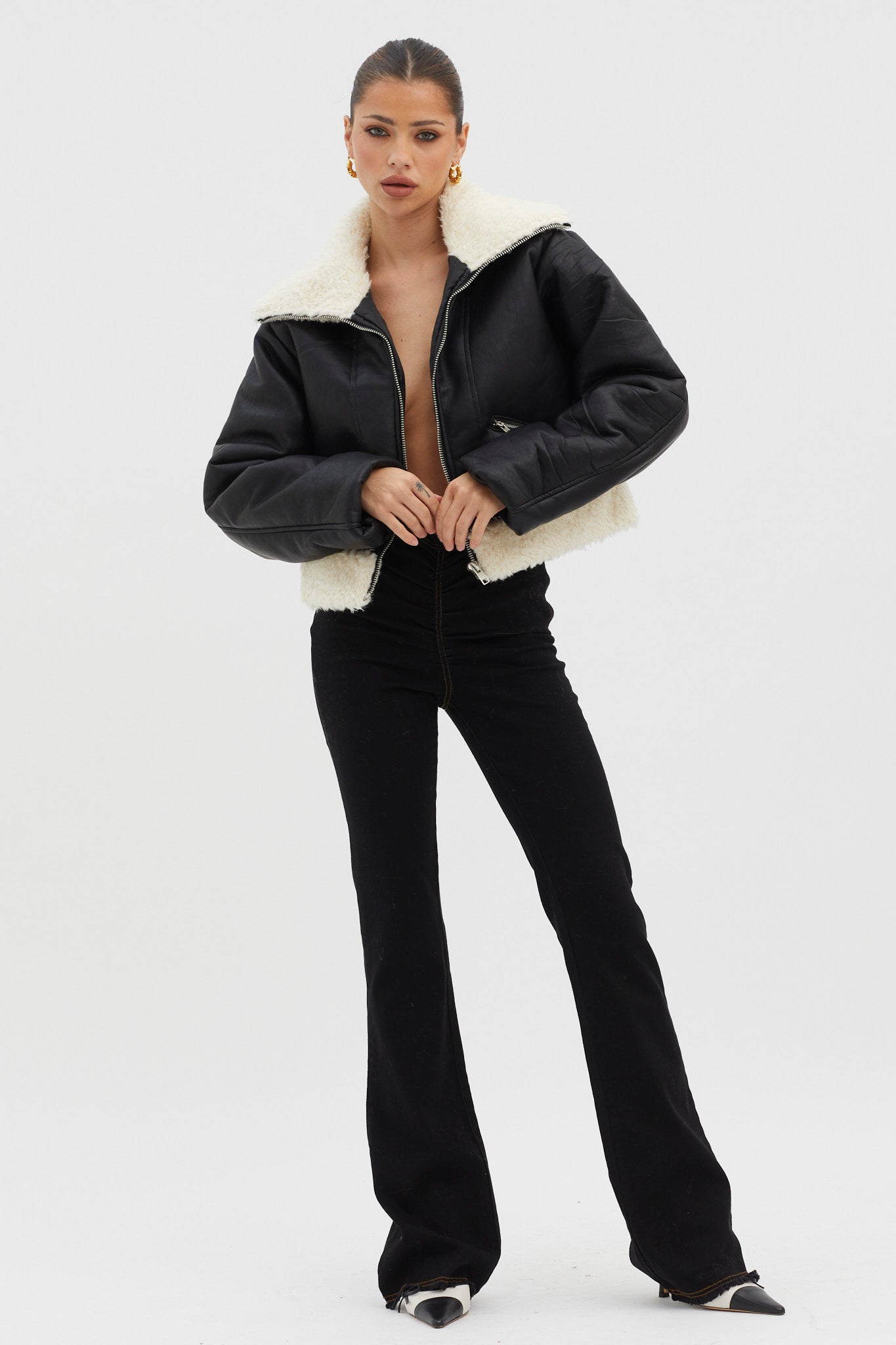 Camden Sherpa Trim Zip Jacket Black by Selfie Leslie Australia