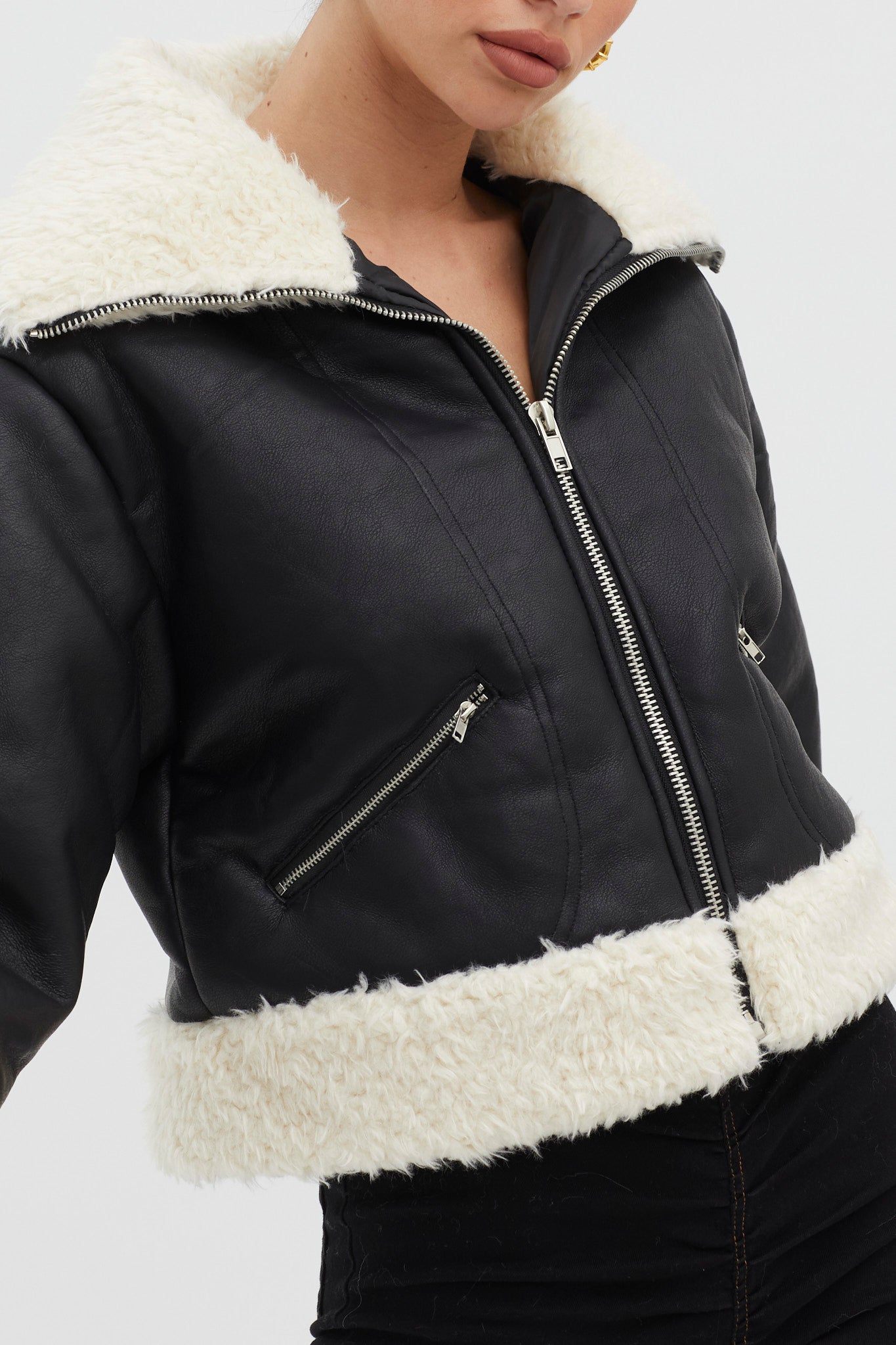Camden Sherpa Trim Zip Jacket Black by Selfie Leslie Australia