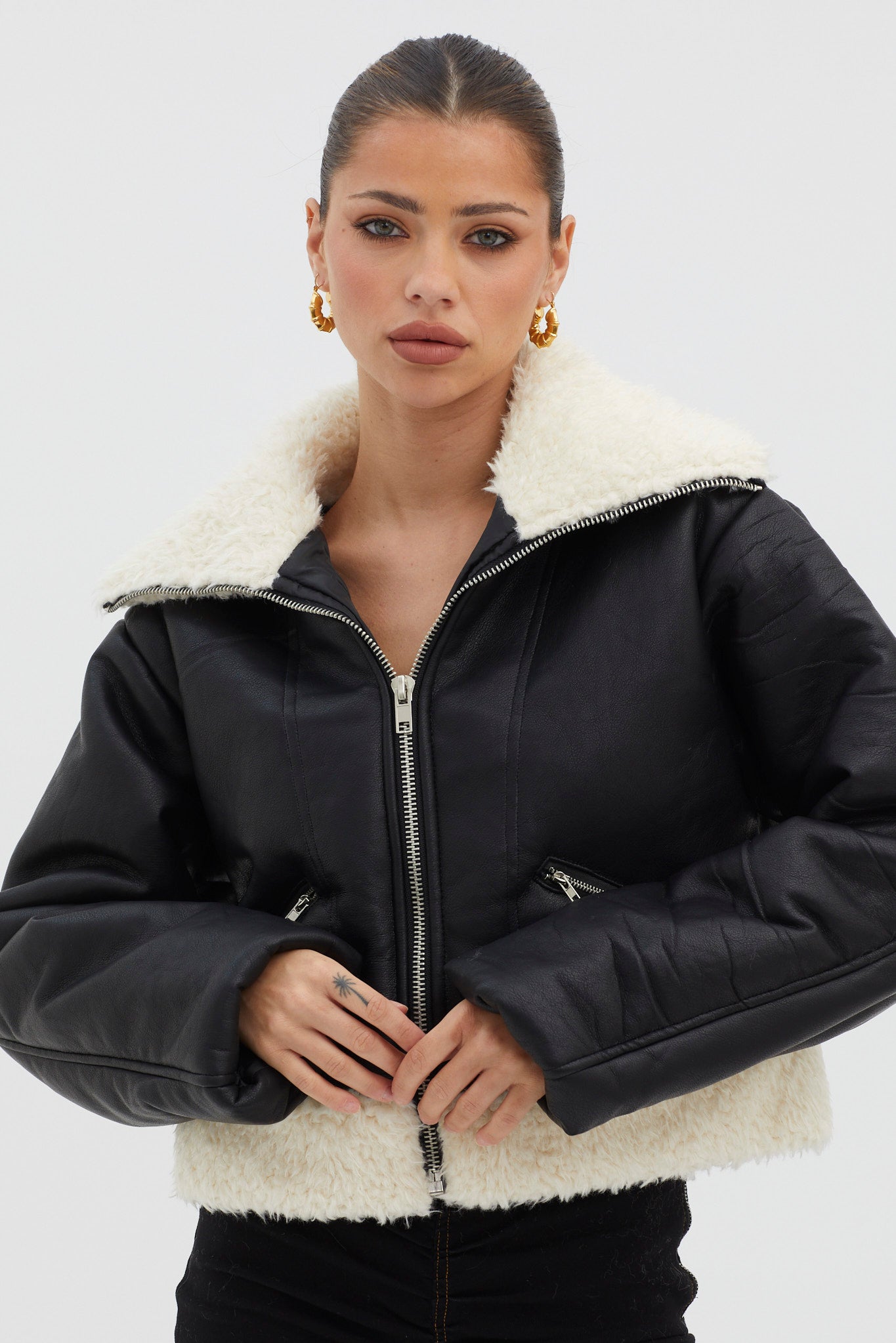 Camden Sherpa Trim Zip Jacket Black by Selfie Leslie Australia