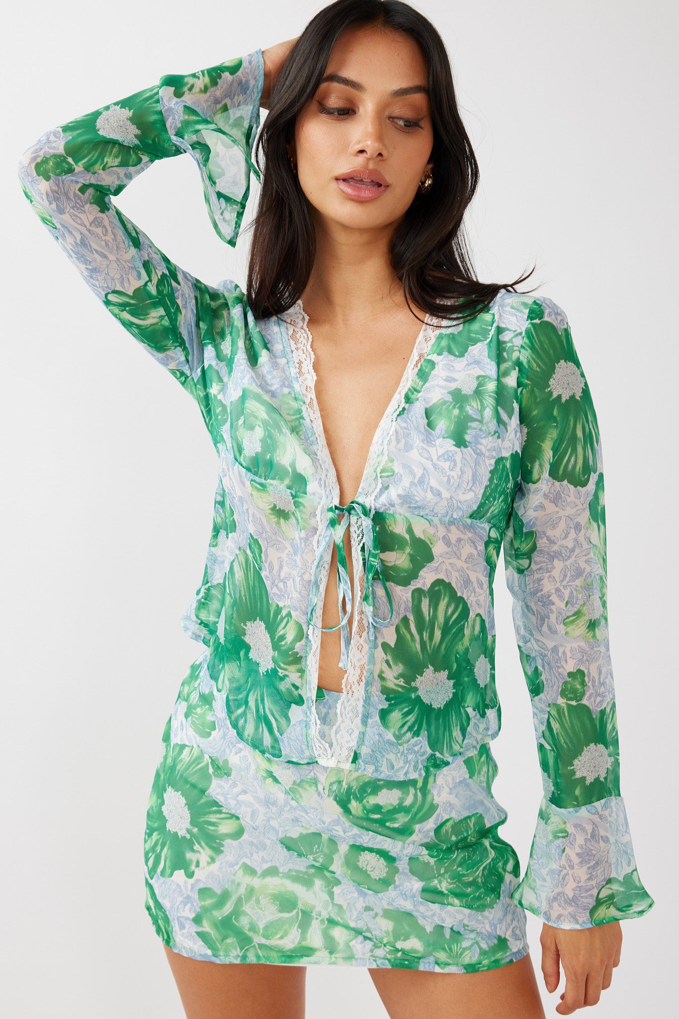 Sincerity Mini Skirt Floral Print Green by Selfie Leslie Australia