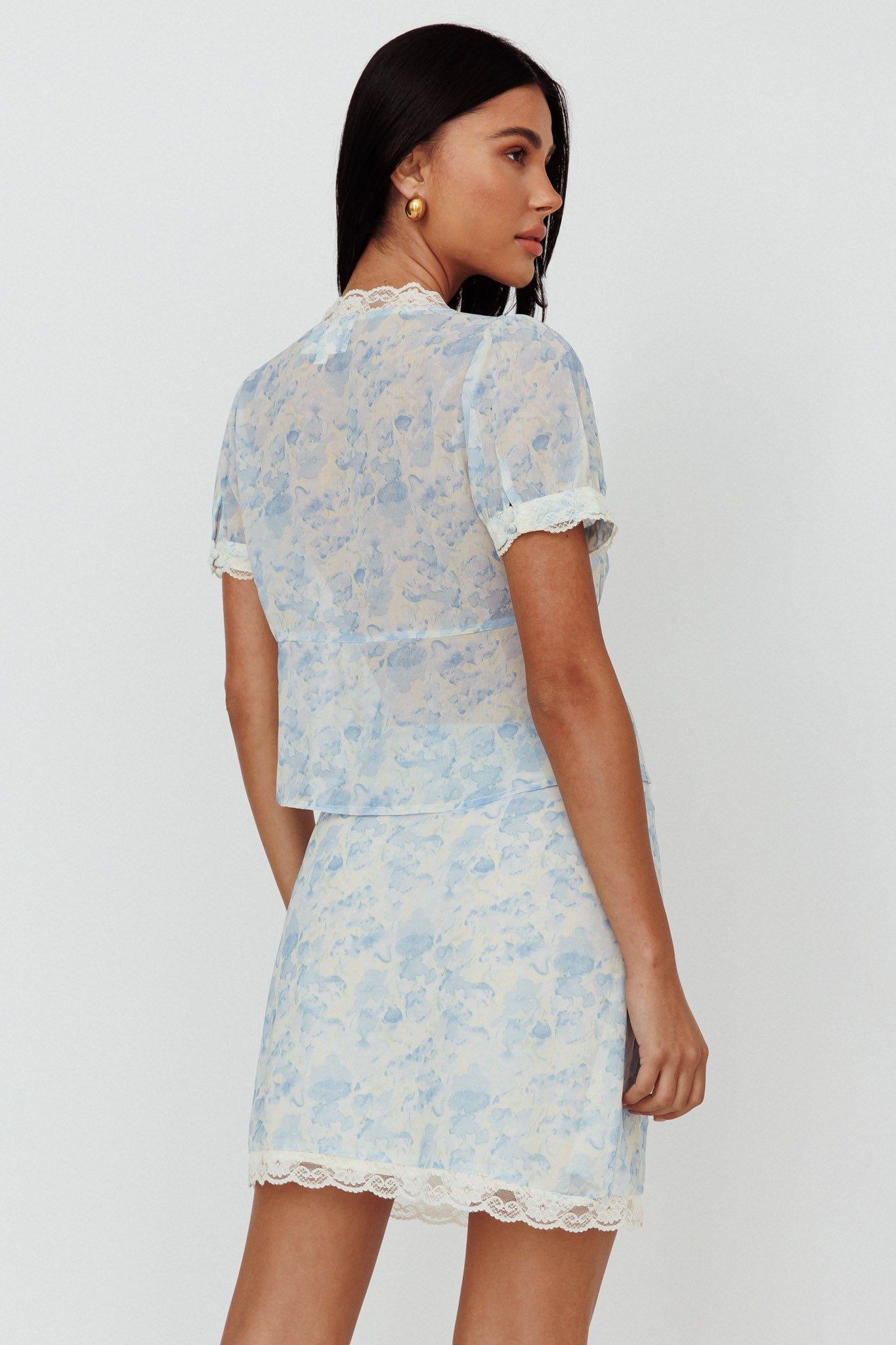 Palmer Lace Trim Mini Skirt Blue by Selfie Leslie Australia