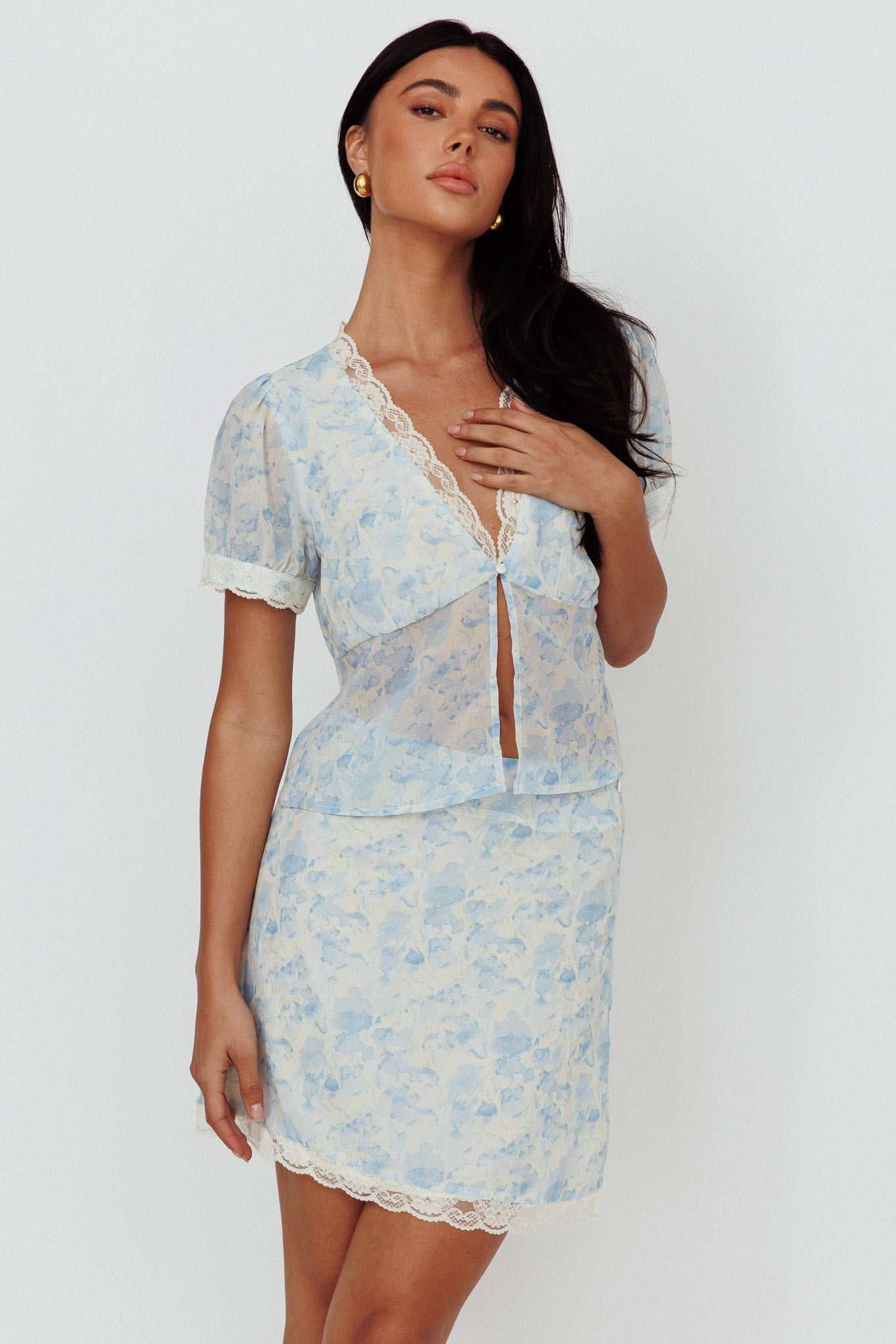 Palmer Lace Trim Mini Skirt Blue by Selfie Leslie Australia