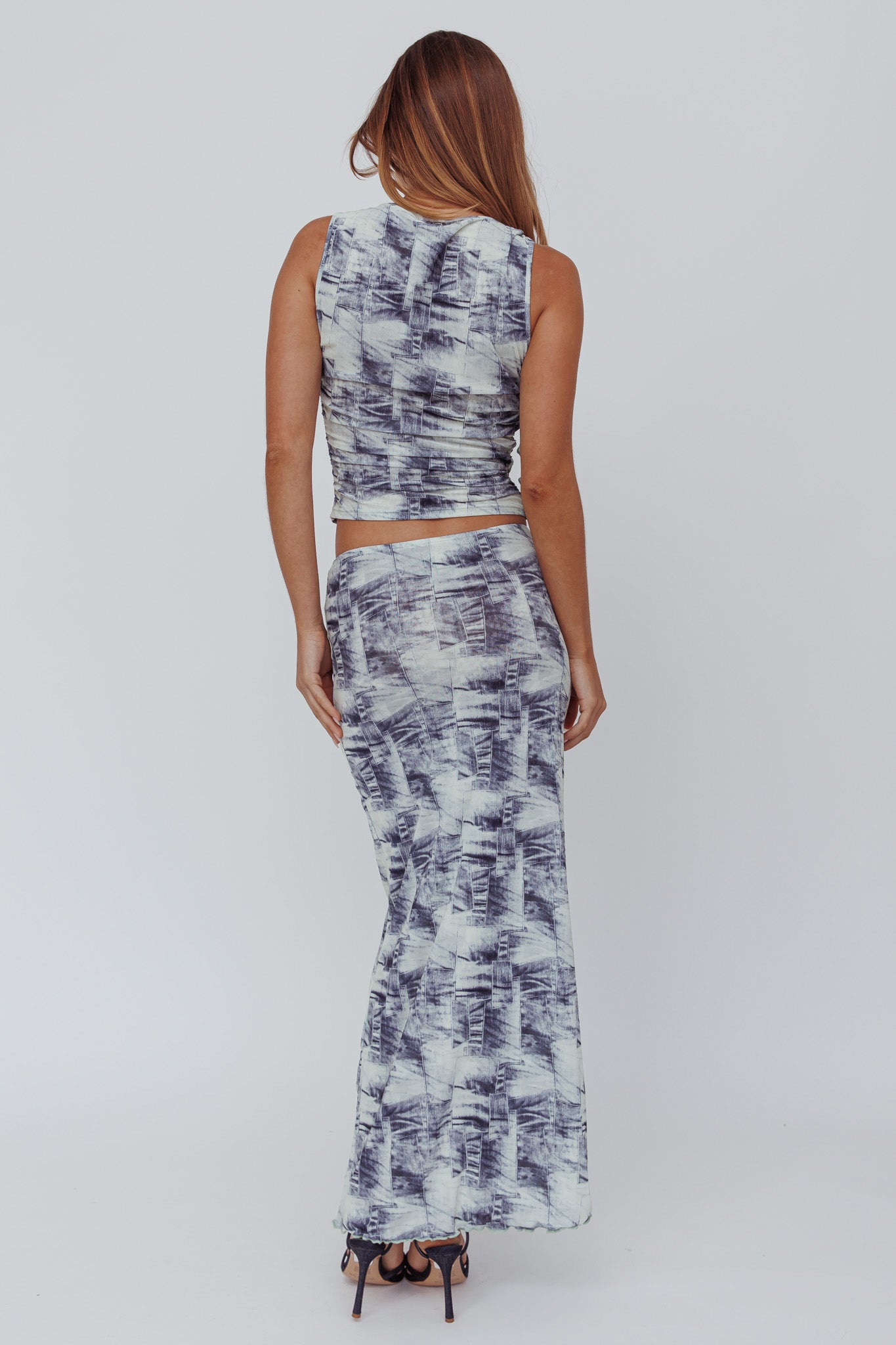 Conspire Print Maxi Skirt Blue Denim by Selfie Leslie Australia