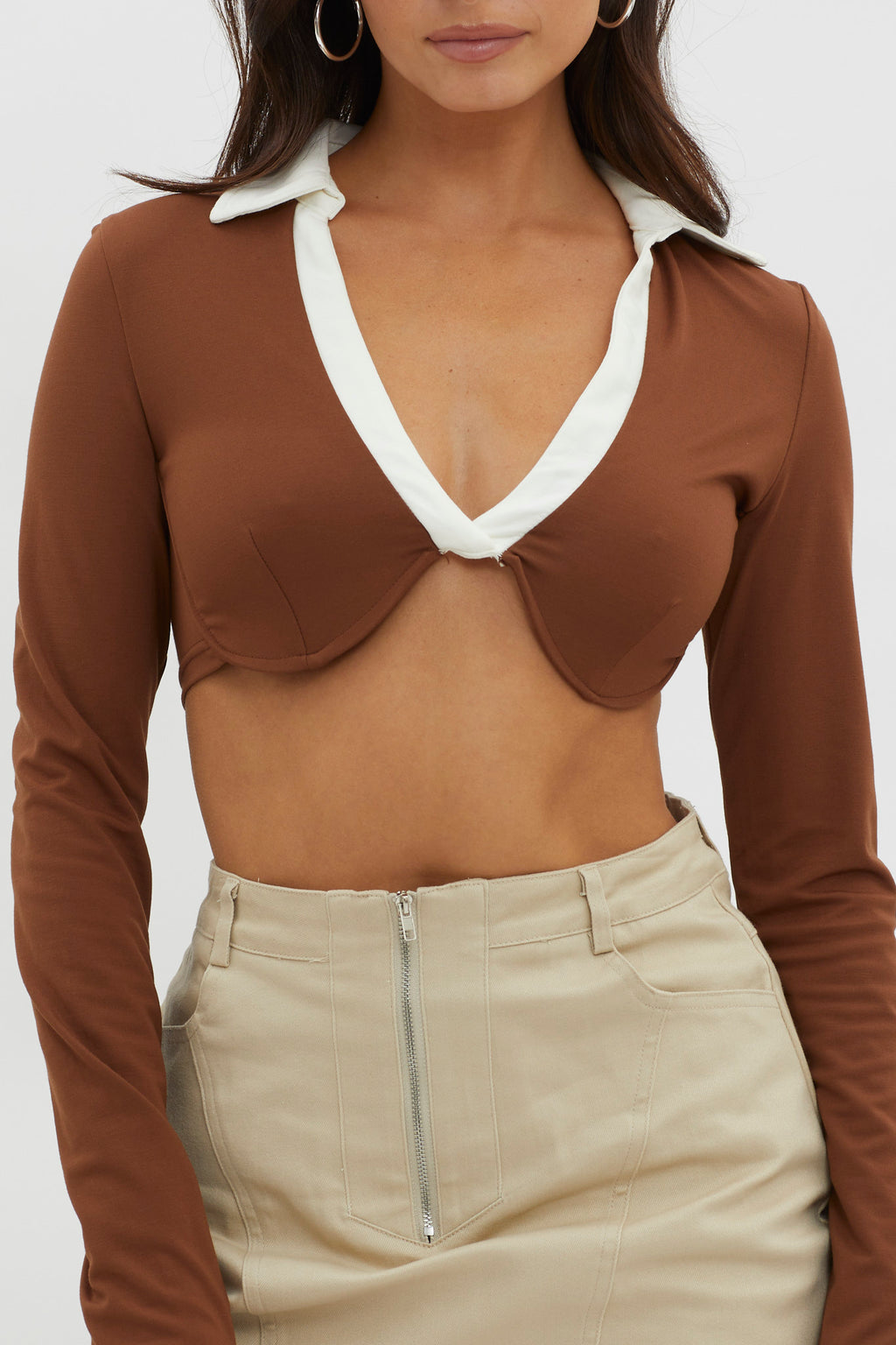 Mic Drop Collared Crop Top Chocolate by Selfie Leslie Australia