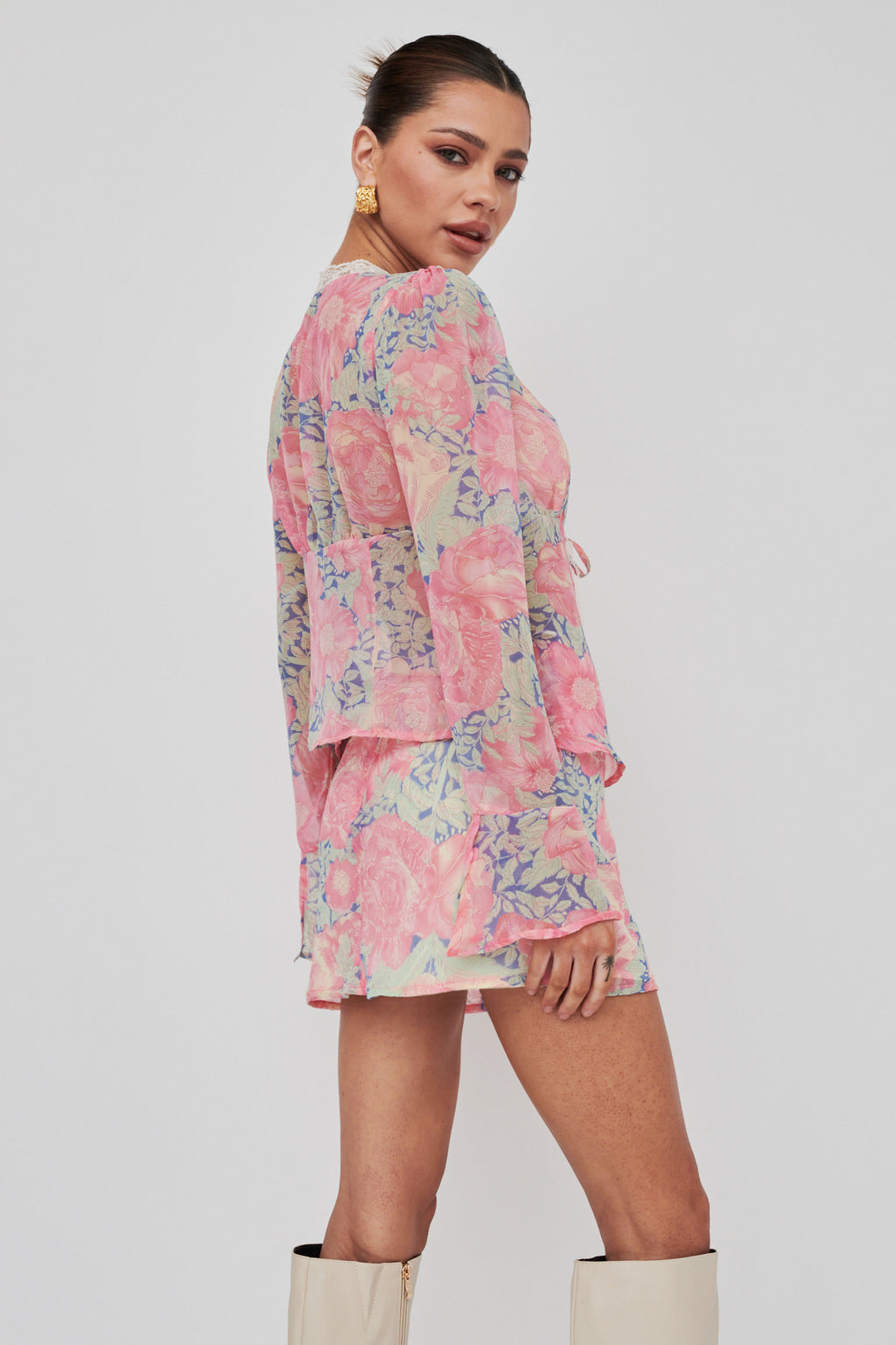 Sincerity Long Sleeve Tie Front Top Print Blue by Selfie Leslie Australia