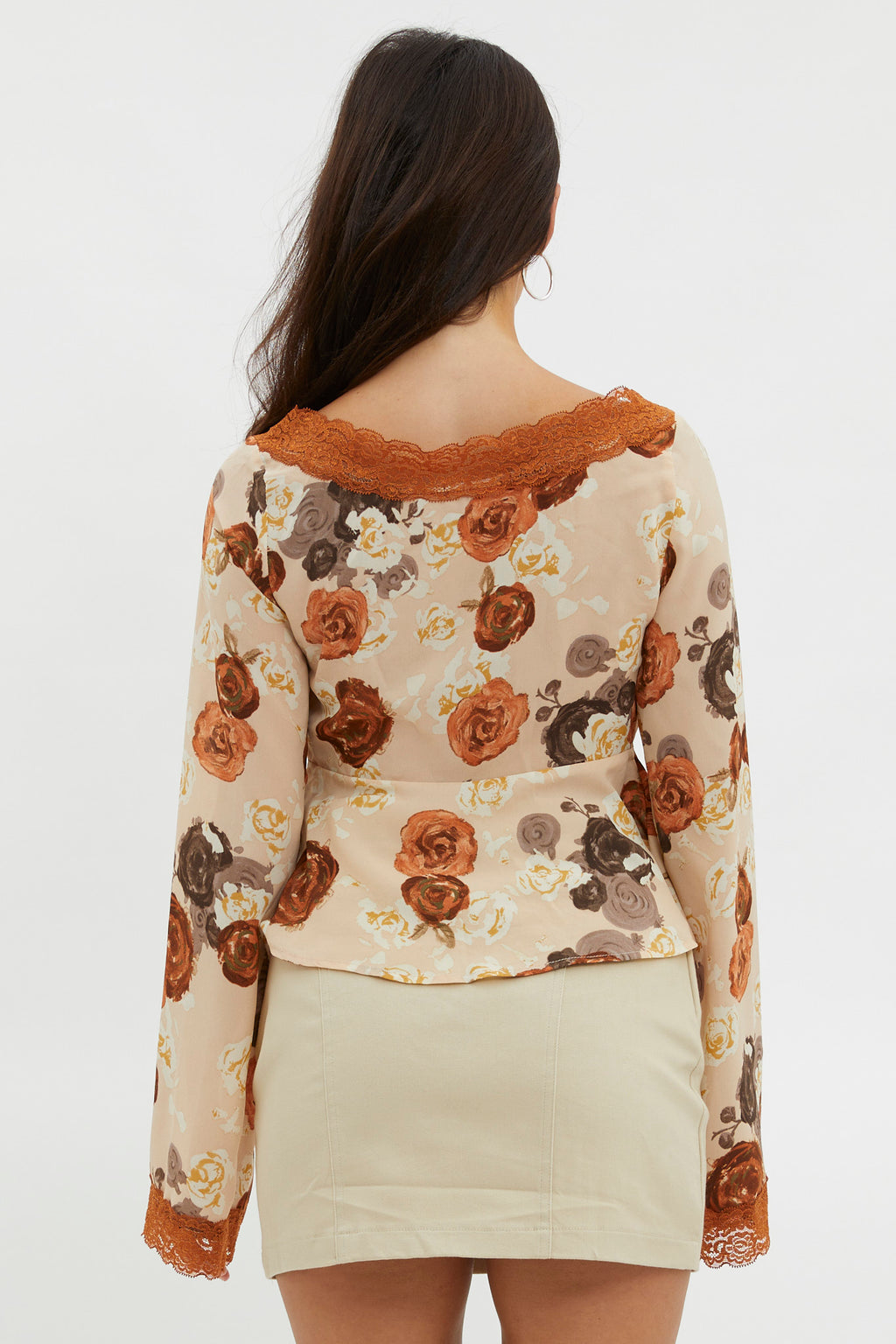 Moxie Tie Front Lace Trim Top Brown by Selfie Leslie Australia