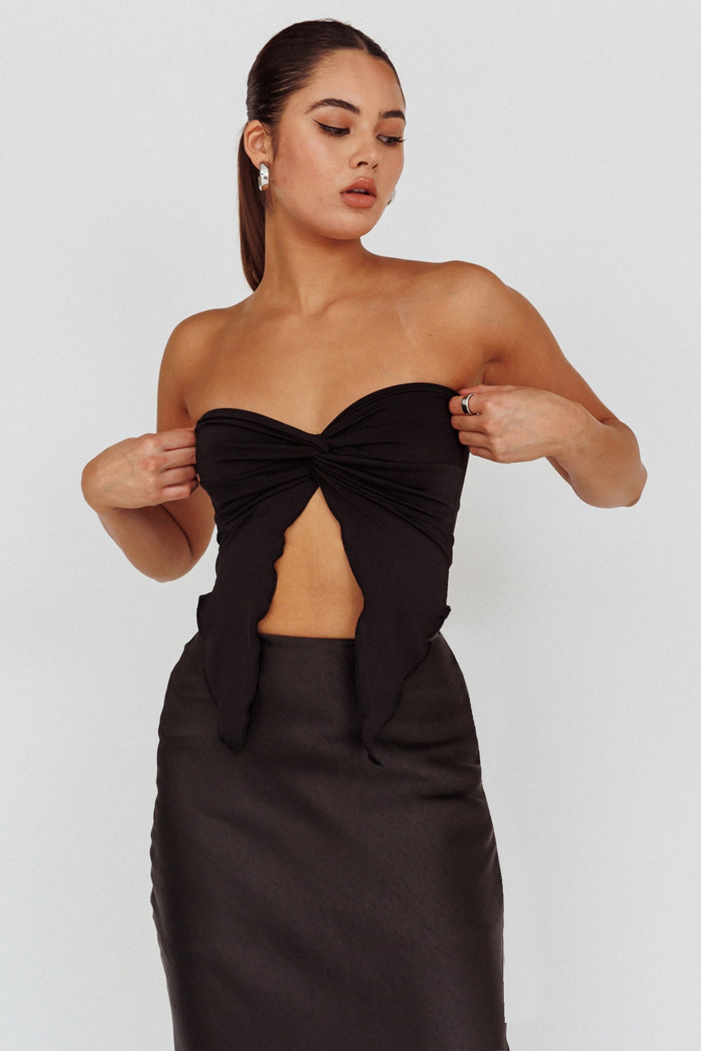 Lulu Strapless Crop Top Black by Selfie Leslie Australia