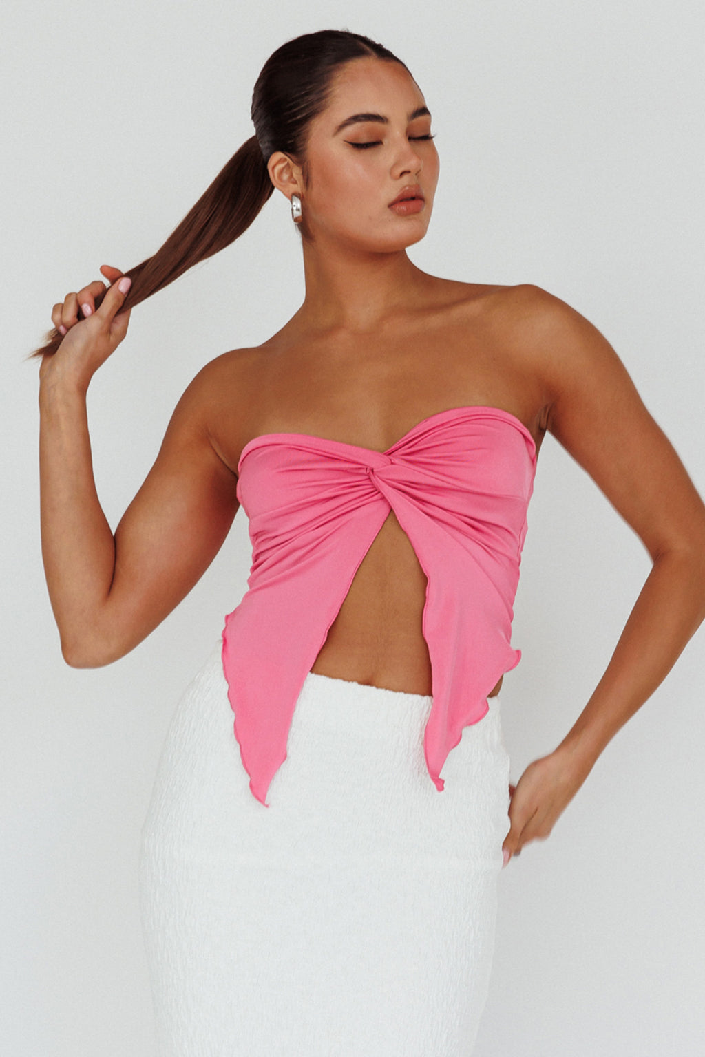 Lulu Strapless Crop Top Candy Pink by Selfie Leslie Australia