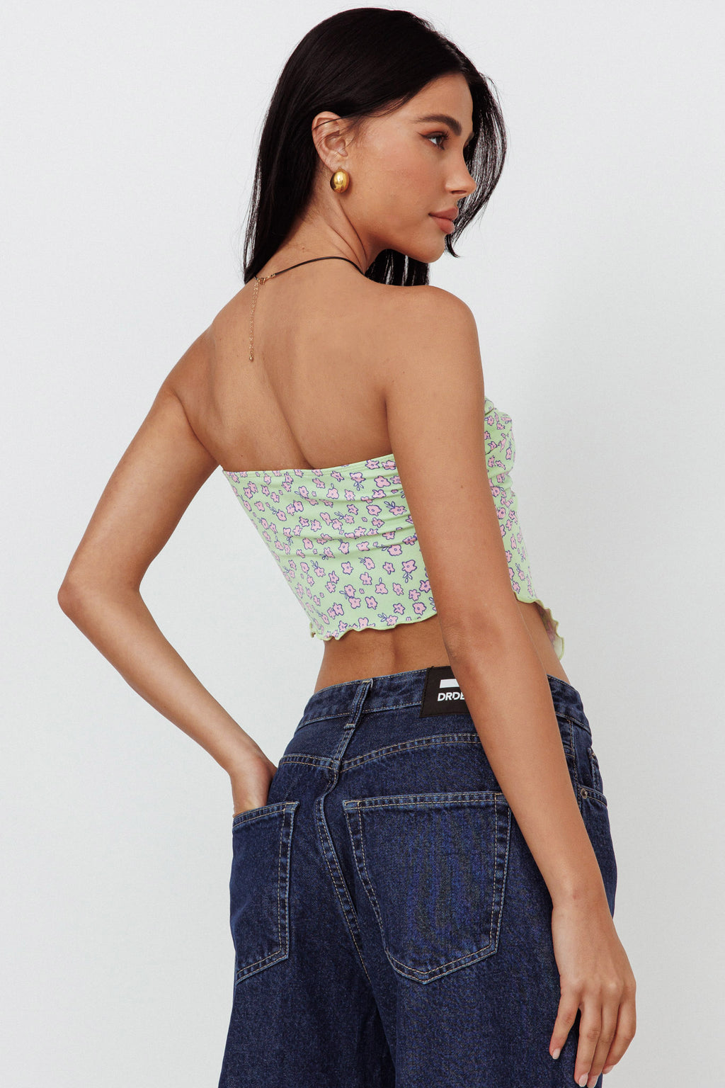 Lulu Strapless Crop Top Lime/Pink by Selfie Leslie Australia