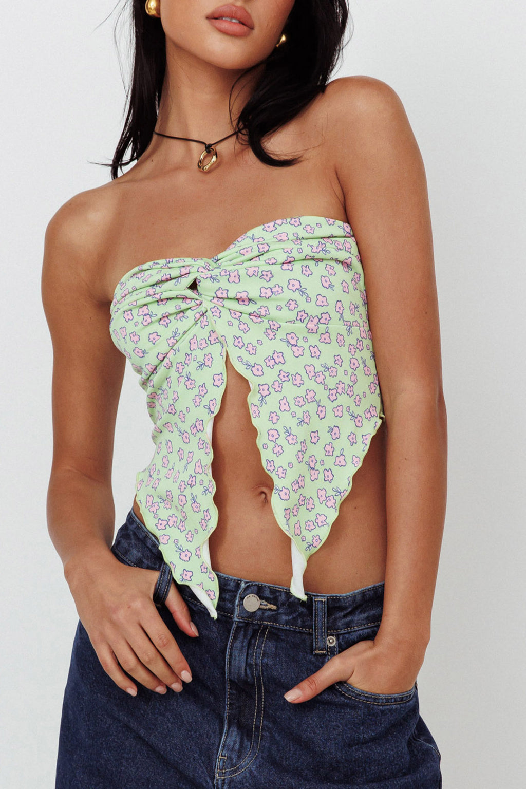 Lulu Strapless Crop Top Lime/Pink by Selfie Leslie Australia
