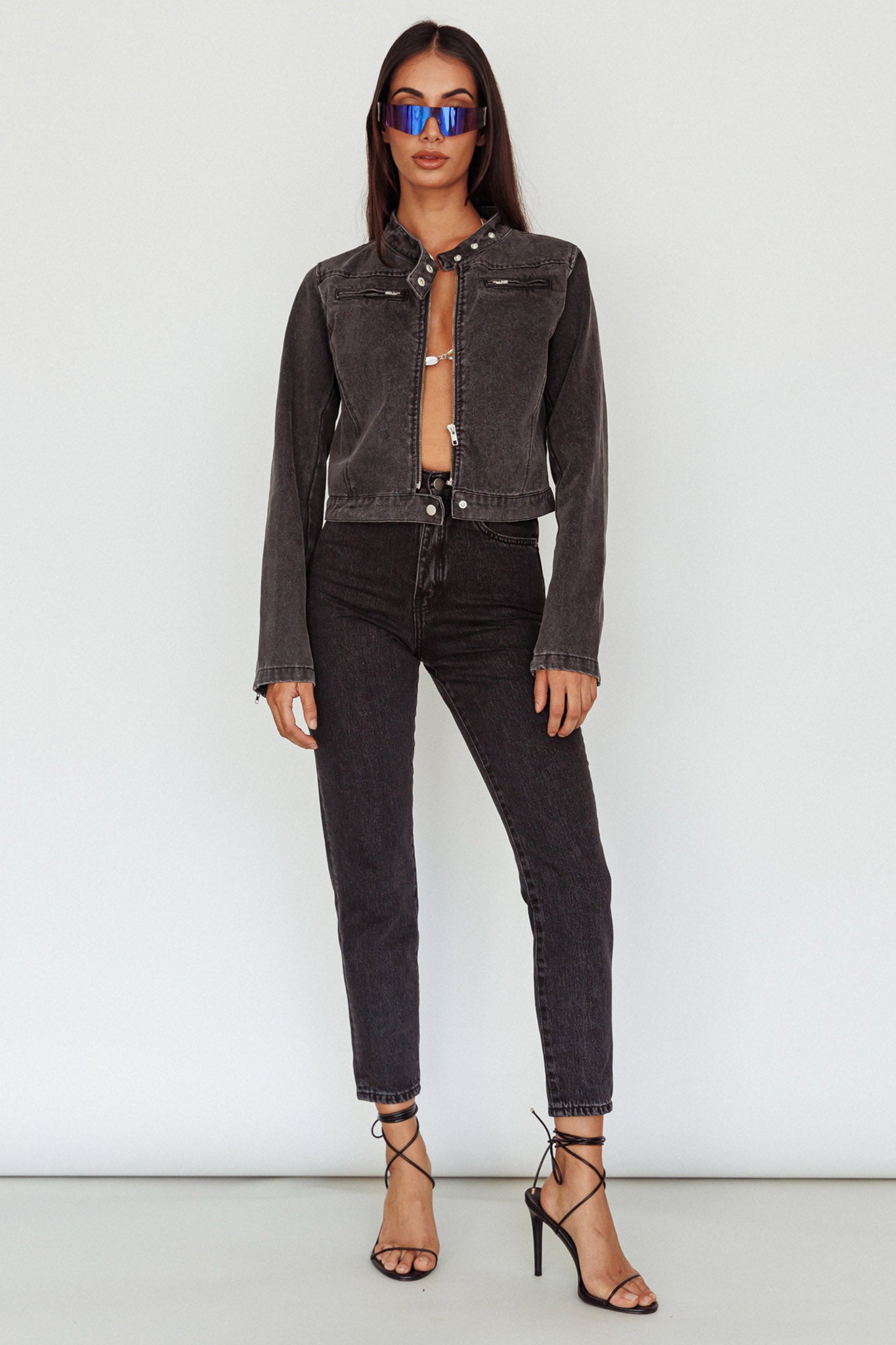 Girona Zipper Jacket Black Denim by Selfie Leslie Australia