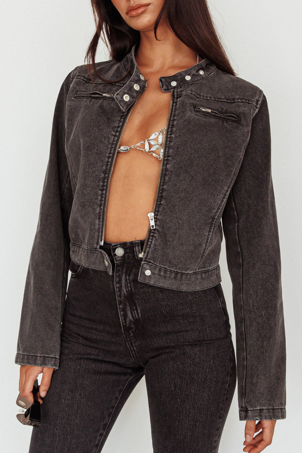Girona Zipper Jacket Black Denim by Selfie Leslie Australia
