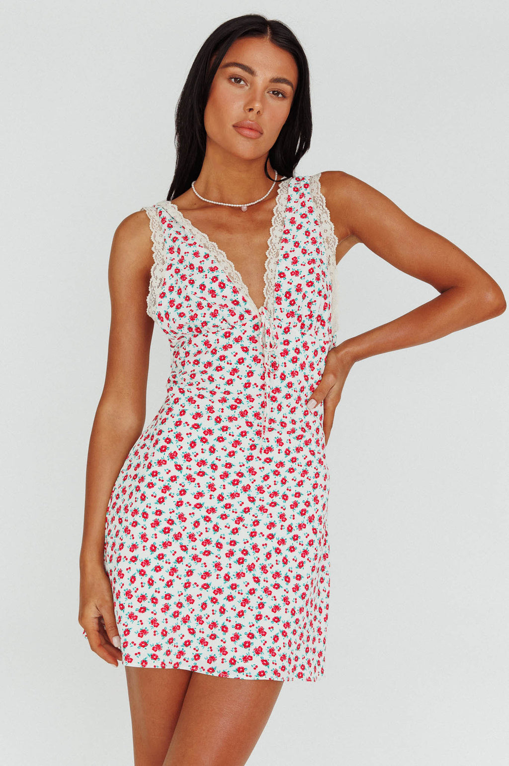 Vigo Lace Trim Sundress Floral White by Selfie Leslie Australia