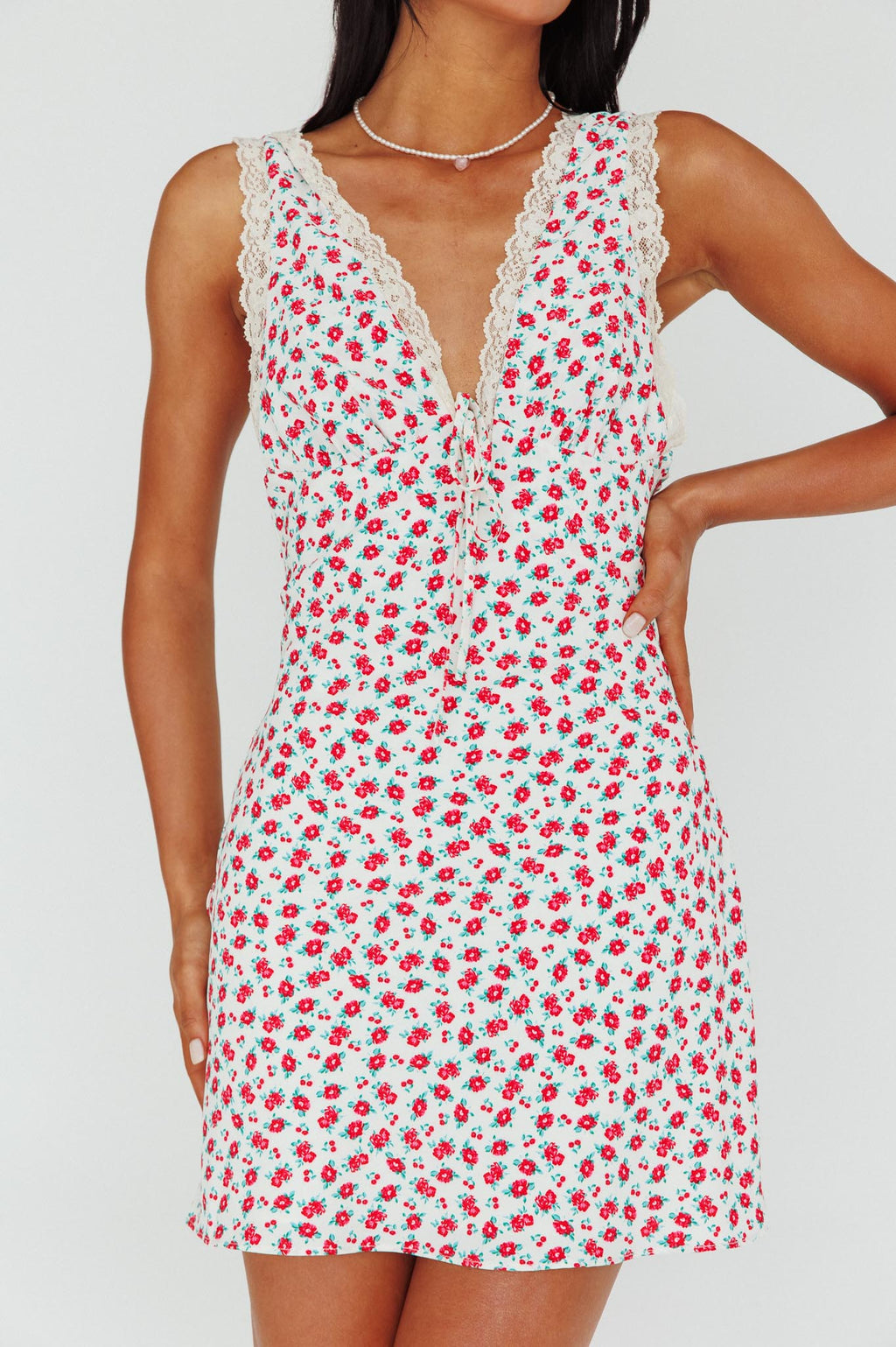 Vigo Lace Trim Sundress Floral White by Selfie Leslie Australia