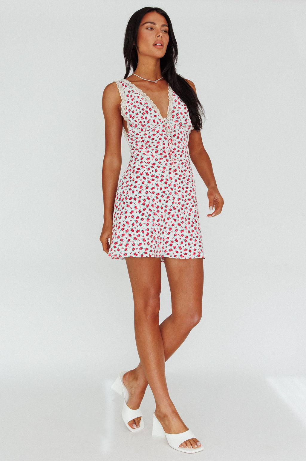 Vigo Lace Trim Sundress Floral White by Selfie Leslie Australia