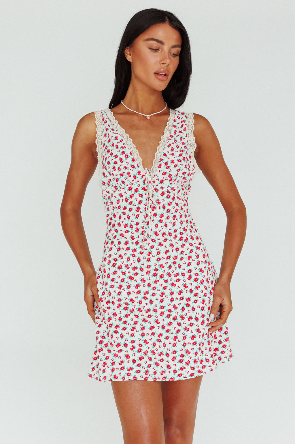 Vigo Lace Trim Sundress Floral White by Selfie Leslie Australia