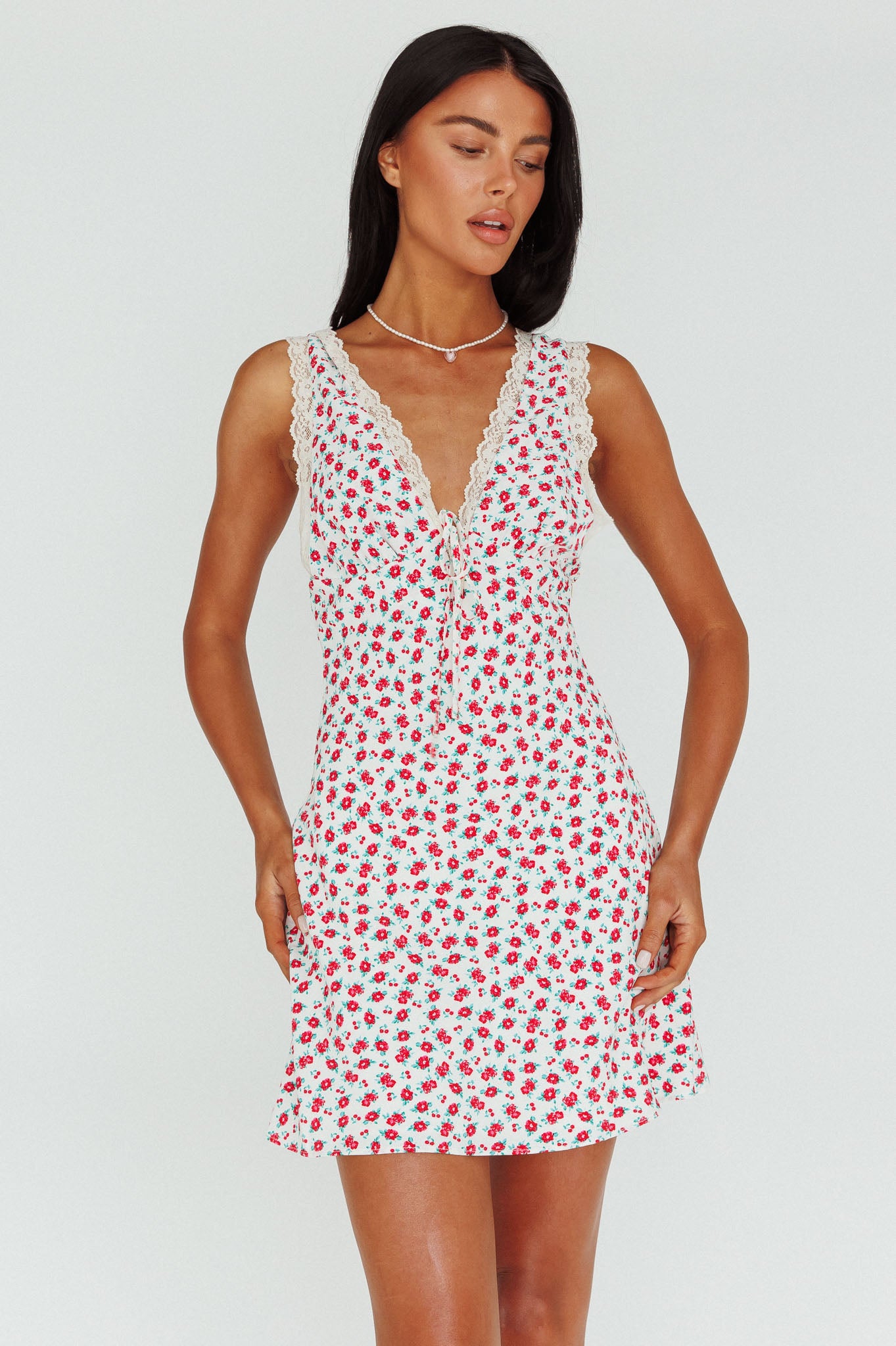 Vigo Lace Trim Sundress Floral White by Selfie Leslie Australia