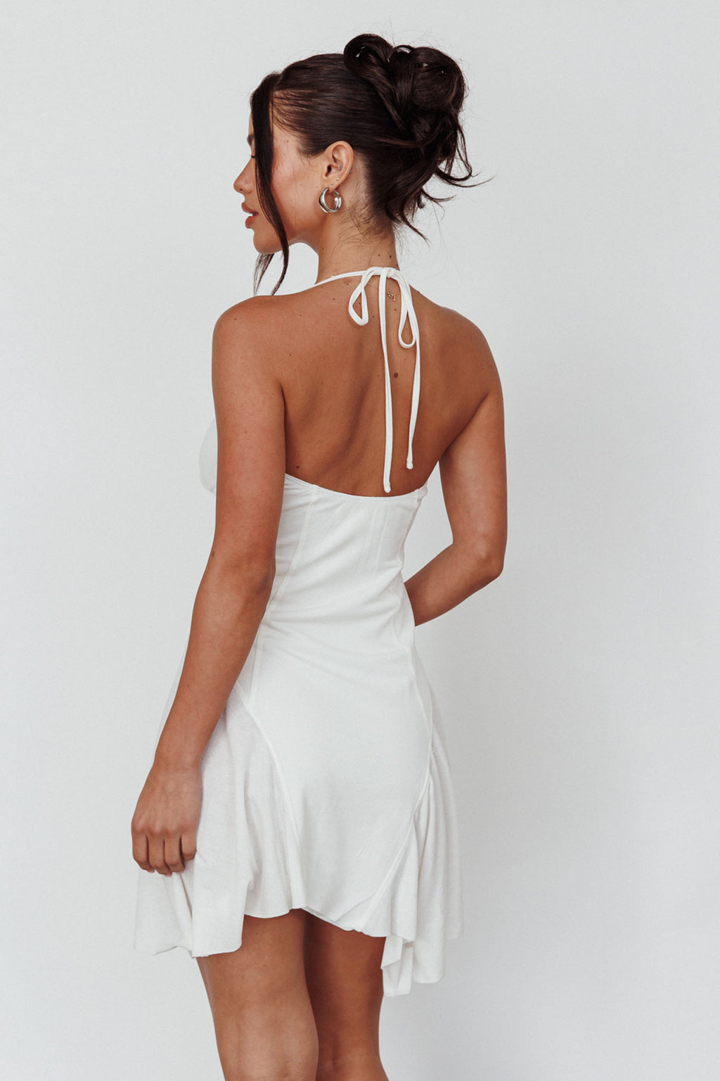 Sidonie Halterneck Godet Hem Mini Dress White by Selfie Leslie Australia