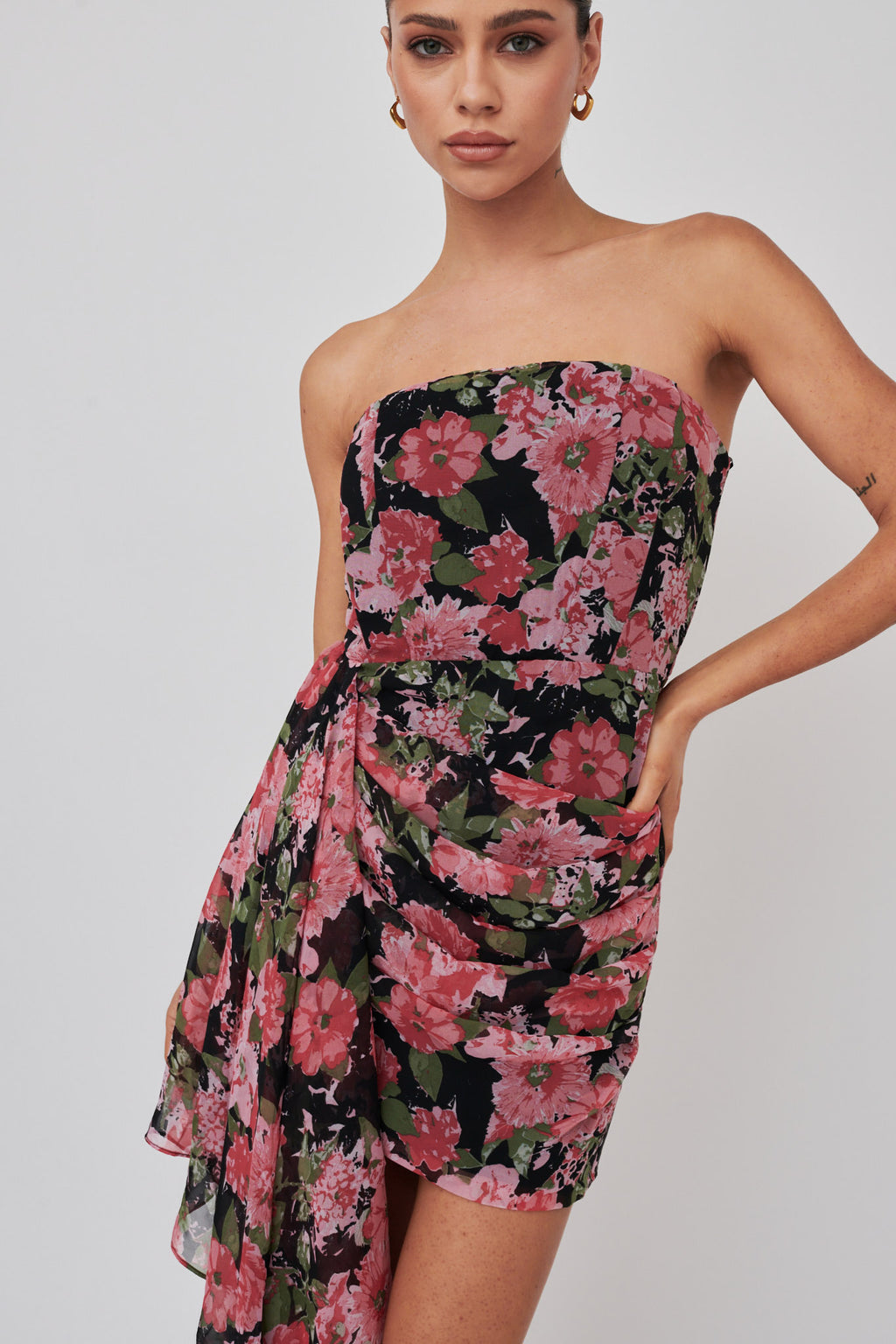 Midnight Sun Strapless Waist Sash Mini Dress Floral Black by Selfie Leslie Australia