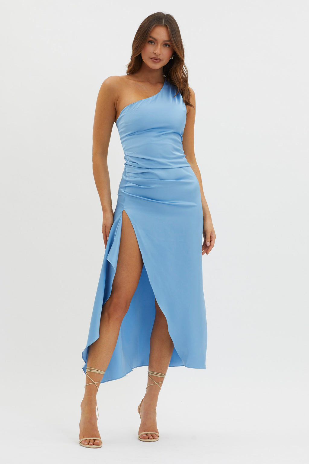 Salut One-Shoulder Midi Dress Slate Blue by Selfie Leslie Australia