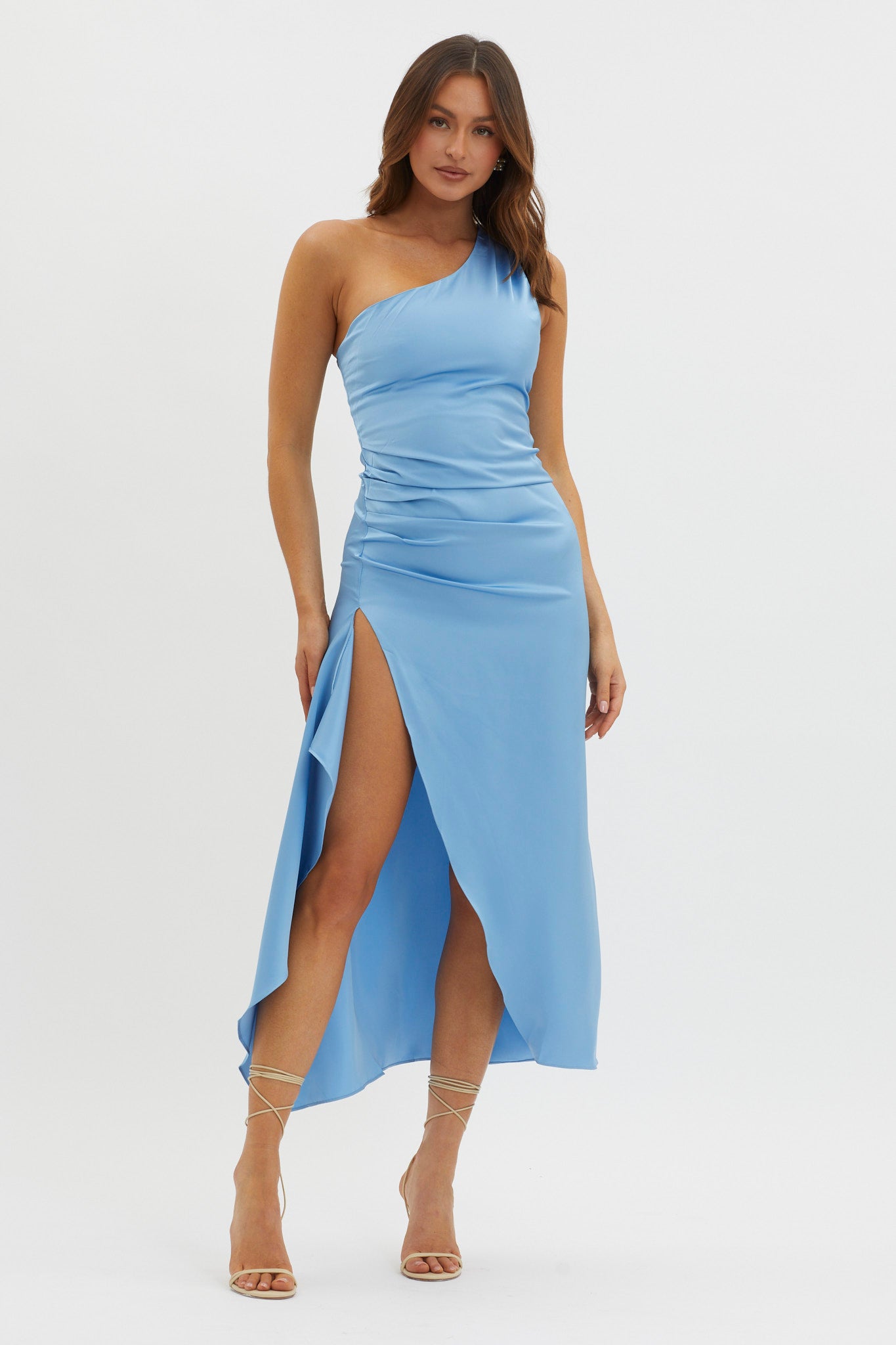 Salut One-Shoulder Midi Dress Slate Blue by Selfie Leslie Australia