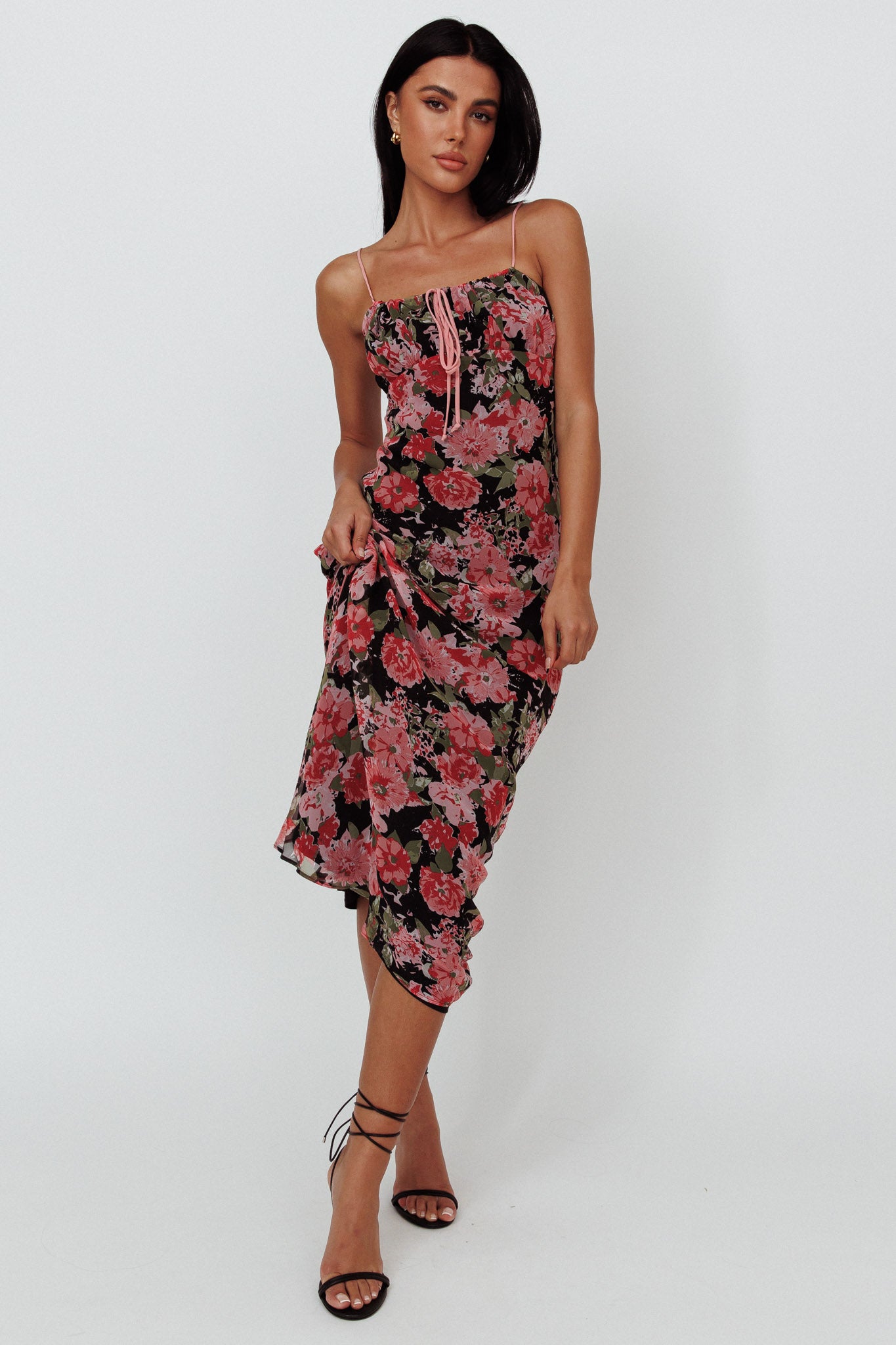 Essence String Tie Bust Maxi Dress Floral Black by Selfie Leslie Australia