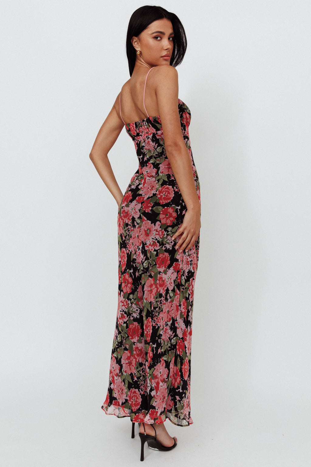 Essence String Tie Bust Maxi Dress Floral Black by Selfie Leslie Australia