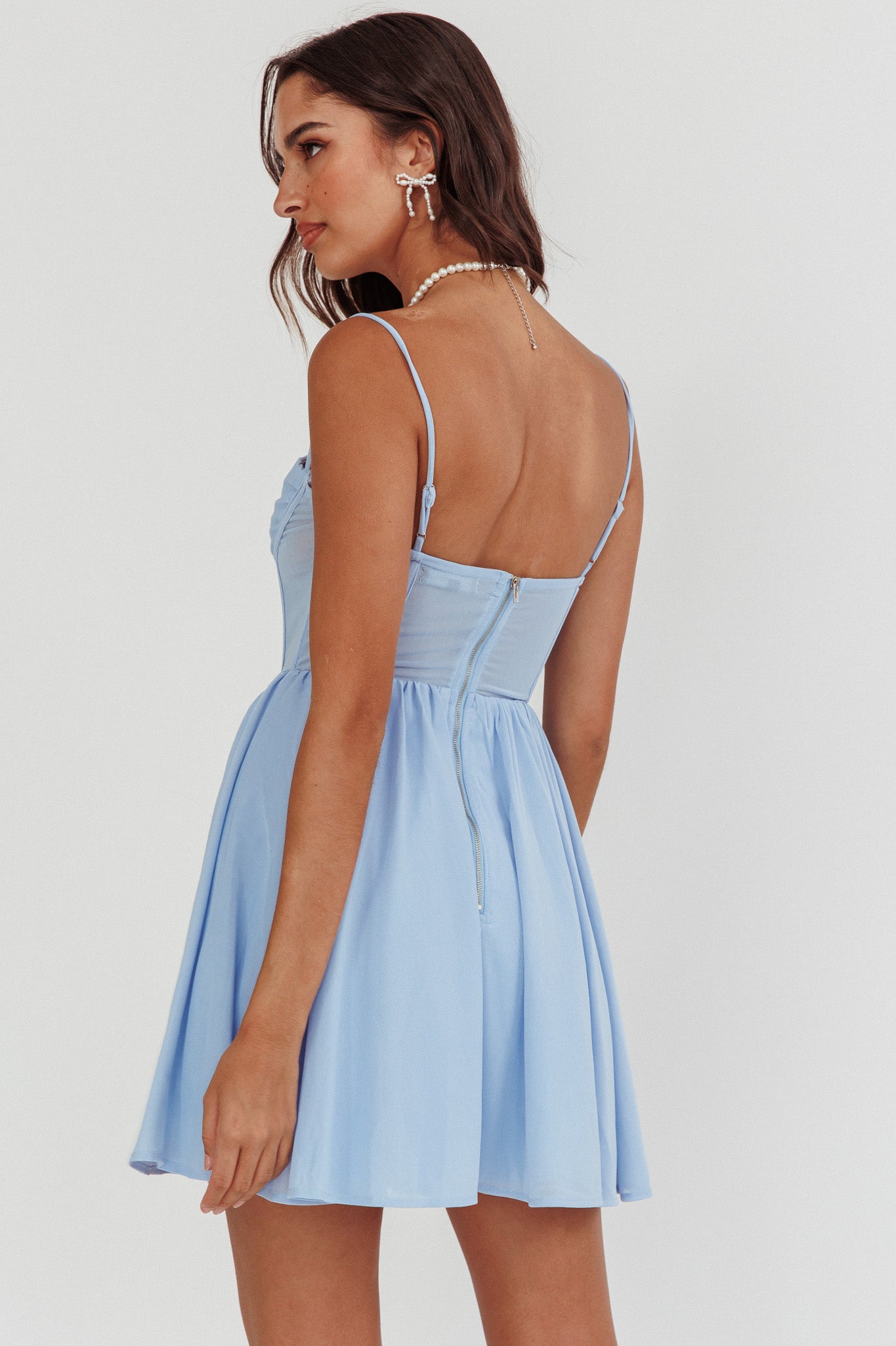princess polly baby blue dress Blue Textured Cloque Corset Mini Dress