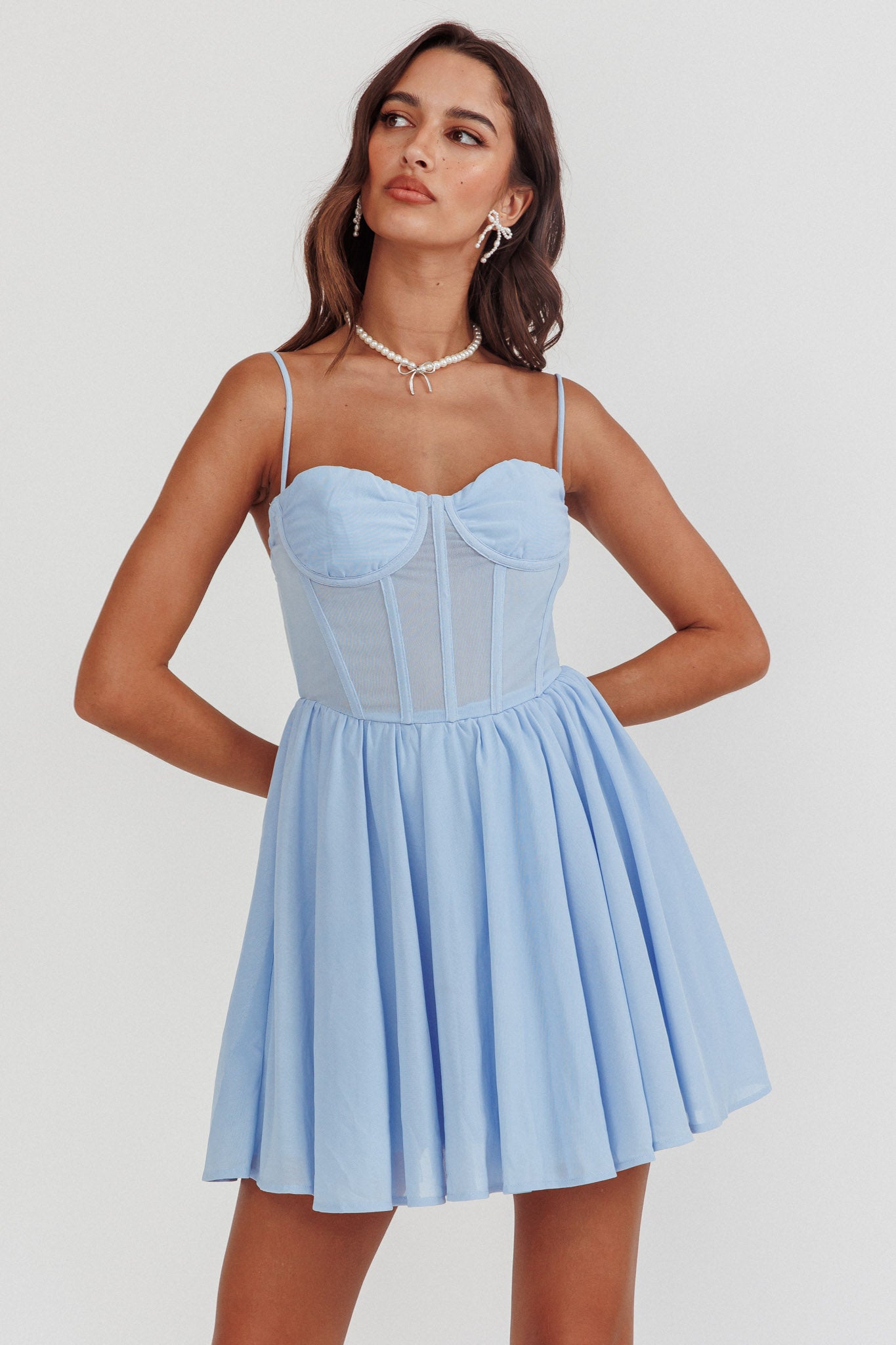 Lovers High Bustier Mini Dress Powder Blue by Selfie Leslie Australia