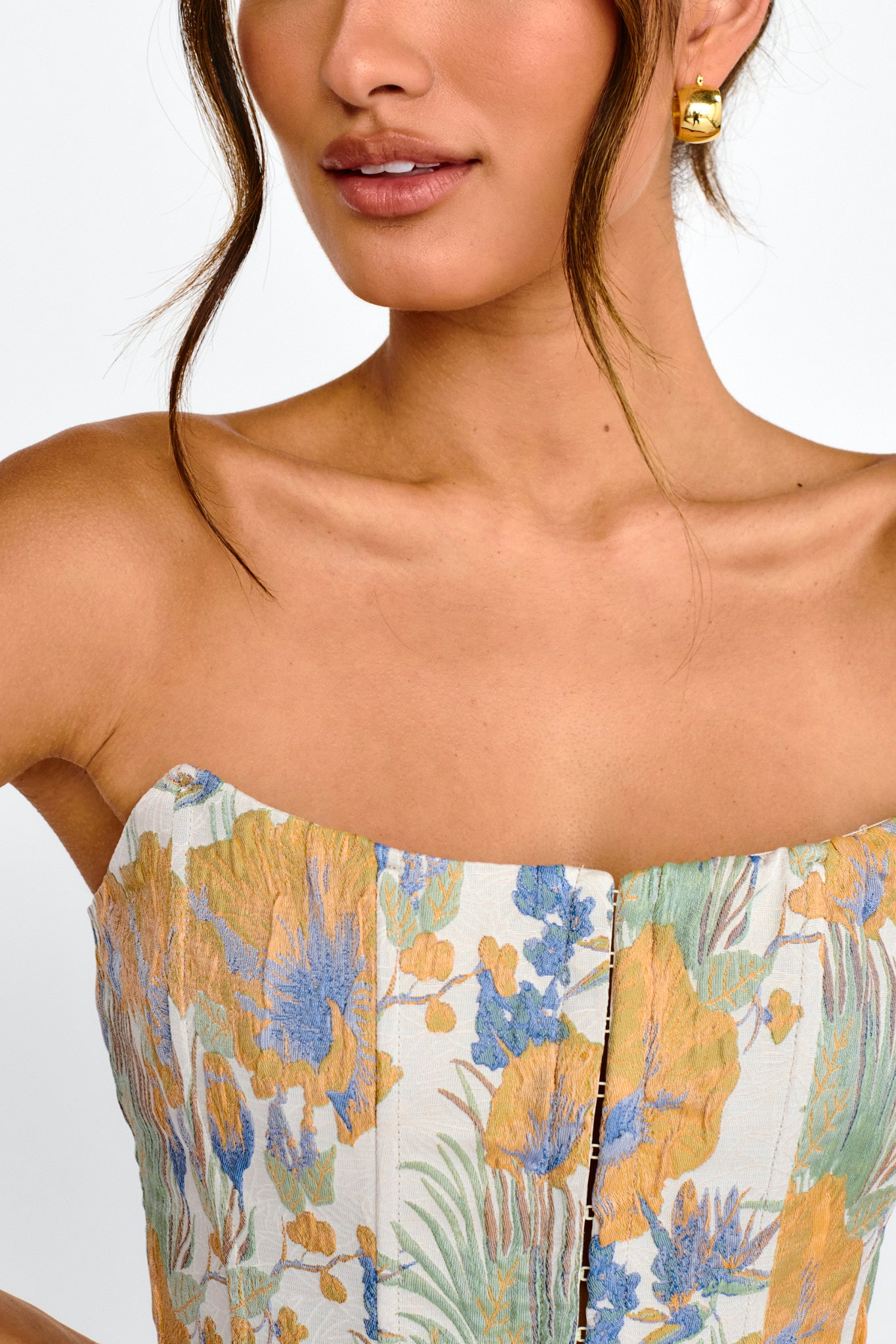 First Date Feels Corset Crop Top Floral Tan by Selfie Leslie Australia