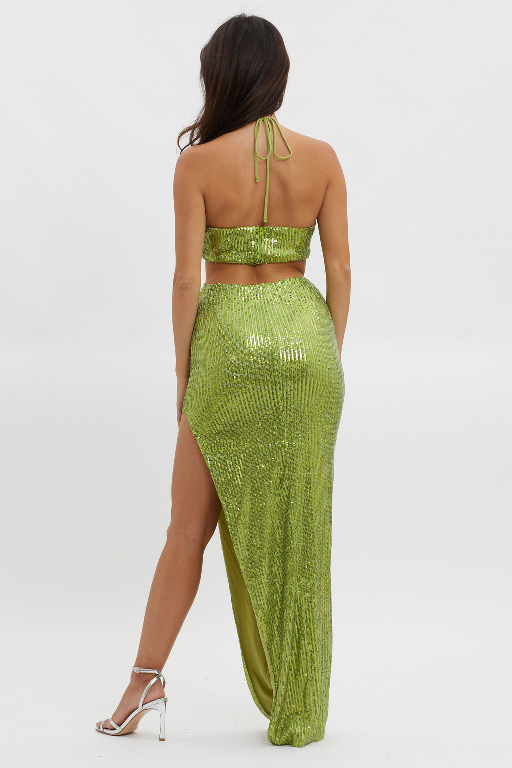 Astral Halterneck Sequin Dress Lime by Selfie Leslie Australia