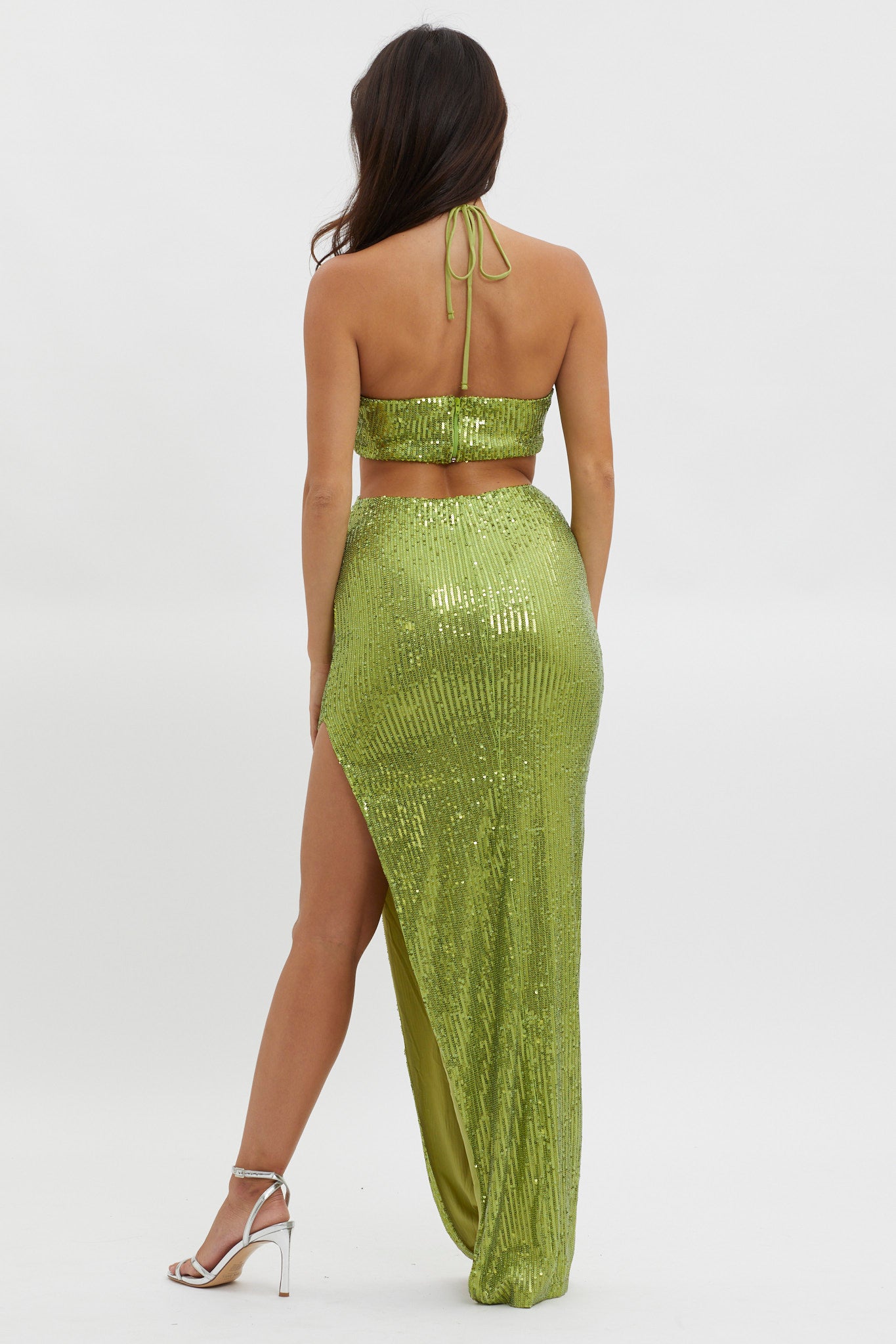 Astral Halterneck Sequin Dress Lime by Selfie Leslie Australia
