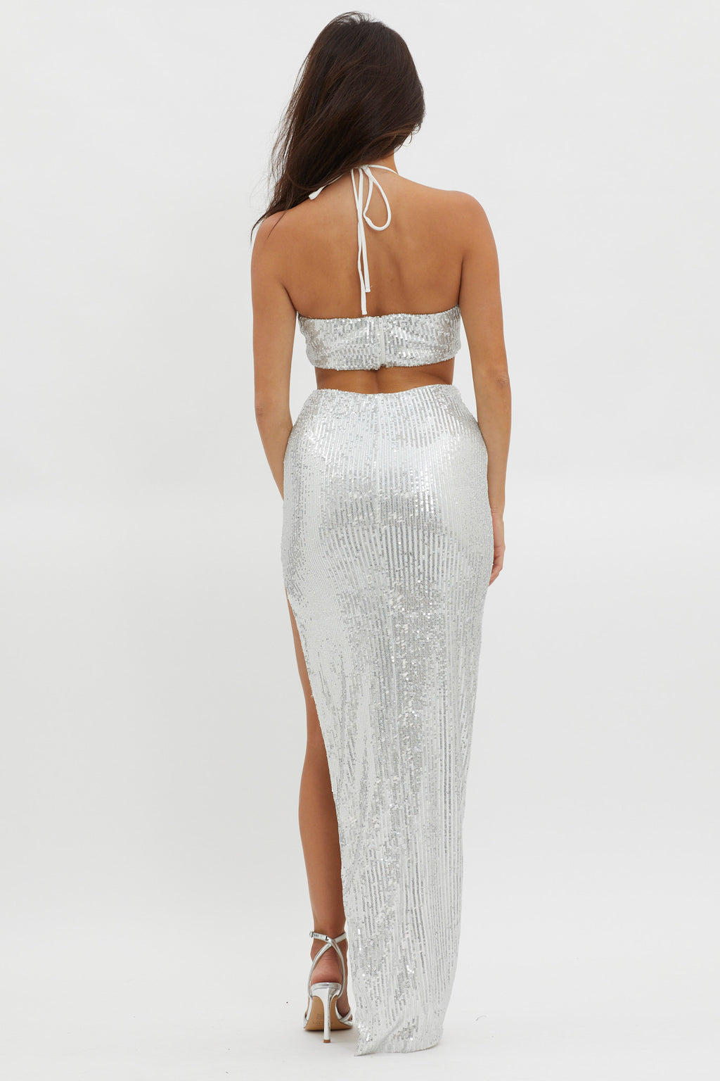 Astral Halterneck Sequin Dress Silver by Selfie Leslie Australia