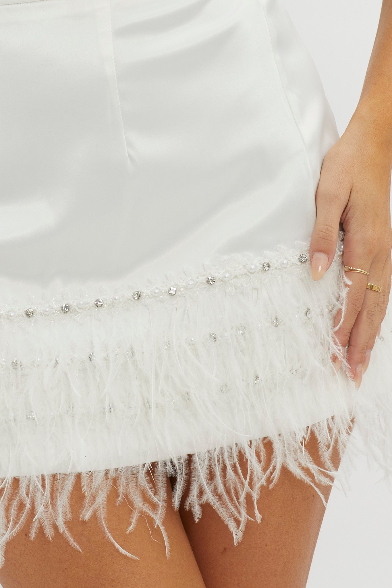 Sashay Feather Trim Mini Skirt White by Selfie Leslie Australia