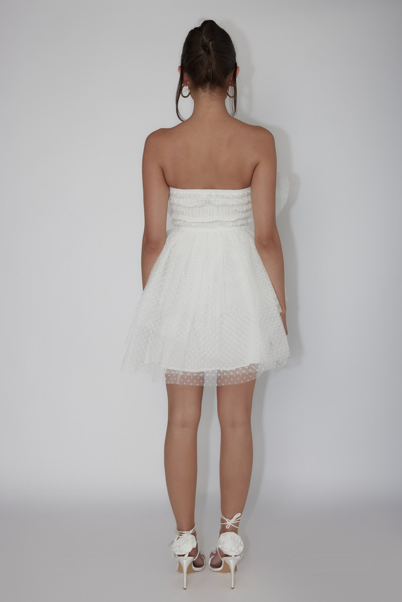 Deana Bow Bust Strapless Mini Dress Spotty White by Selfie Leslie Australia