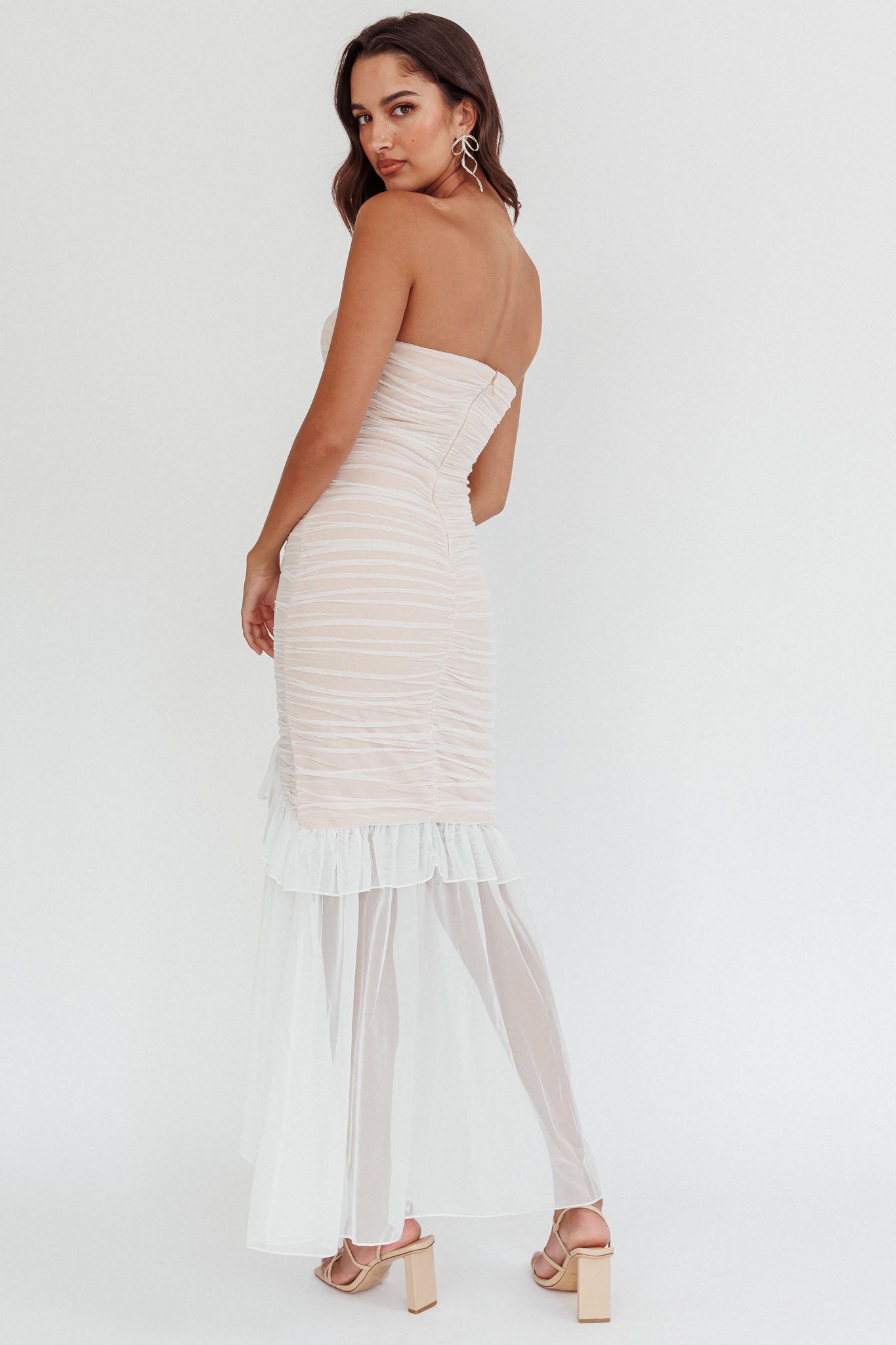Mesmerize Strapless High-Low Hem Mesh Dress White by Selfie Leslie Australia