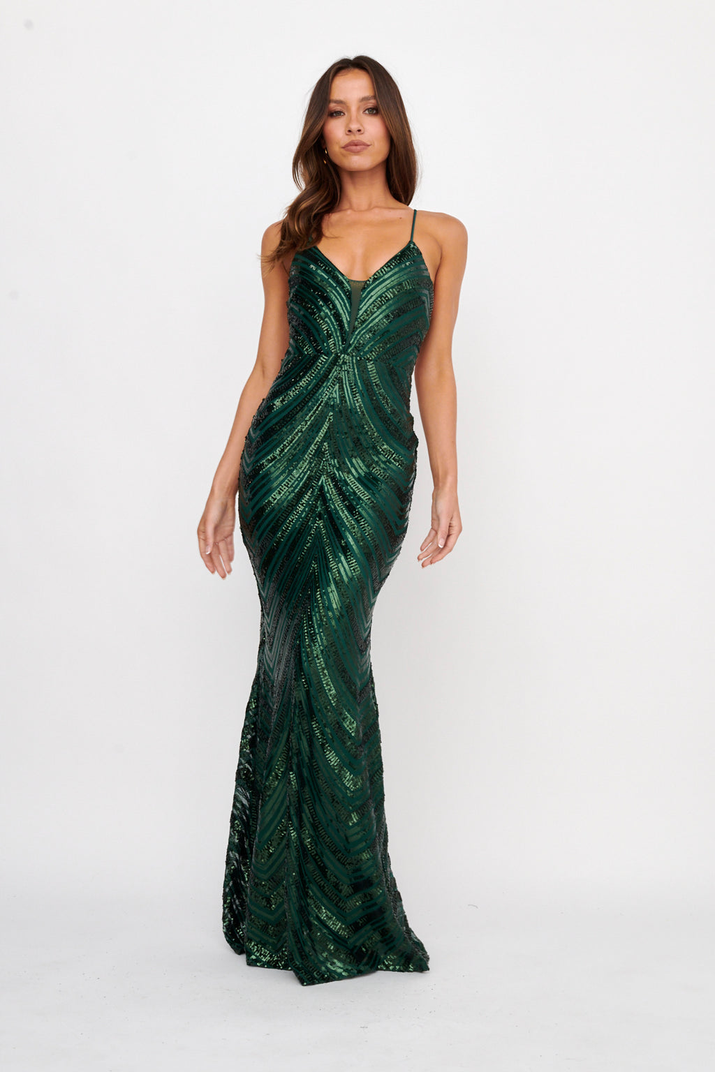 Dalila Open Tied Back Sequin Maxi Dress Hunter by Selfie Leslie Australia