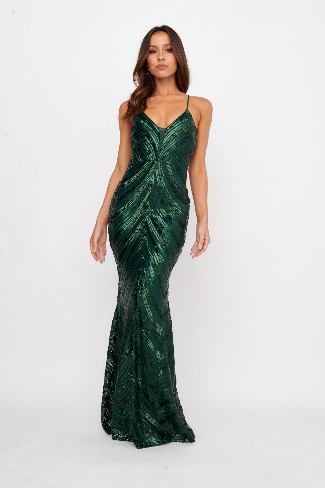 Dalila Open Tied Back Sequin Maxi Dress Hunter by Selfie Leslie Australia