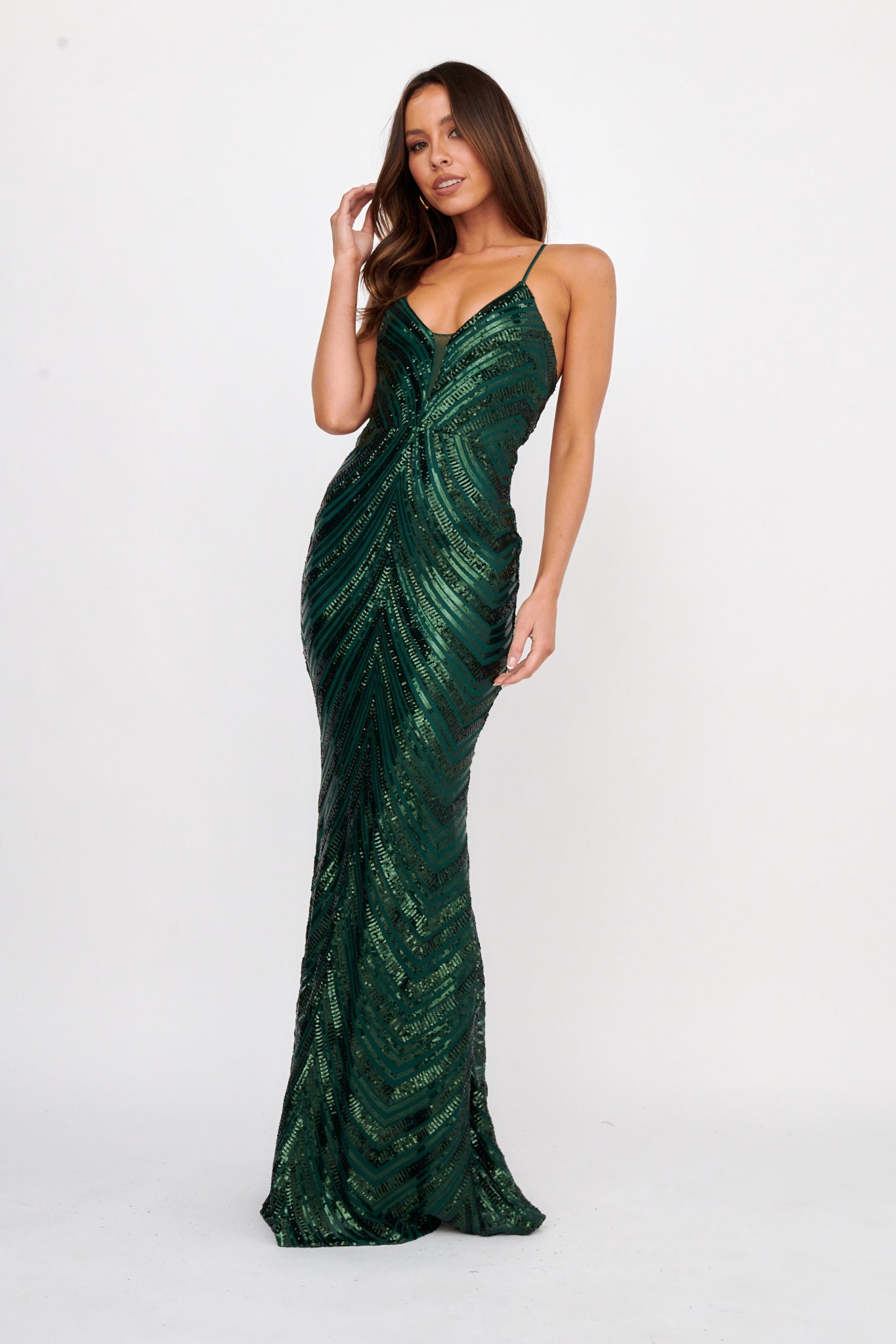 Dalila Open Tied Back Sequin Maxi Dress Hunter by Selfie Leslie Australia
