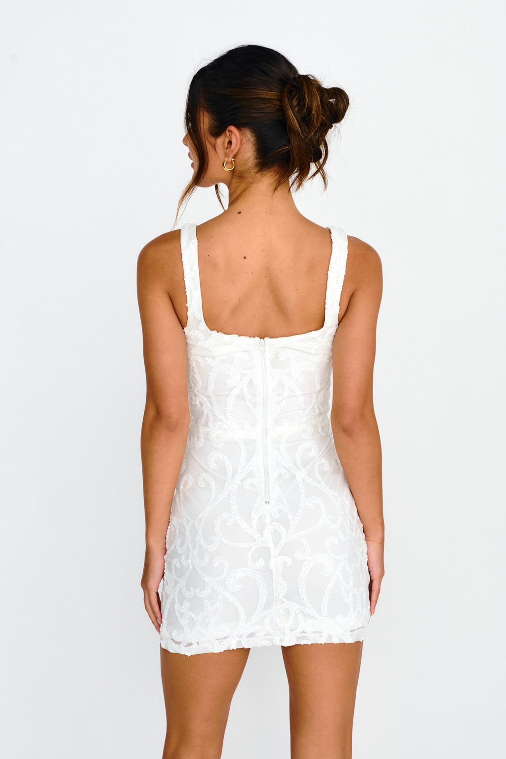 Kaden Sequin Embellished Mini Dress White by Selfie Leslie Australia