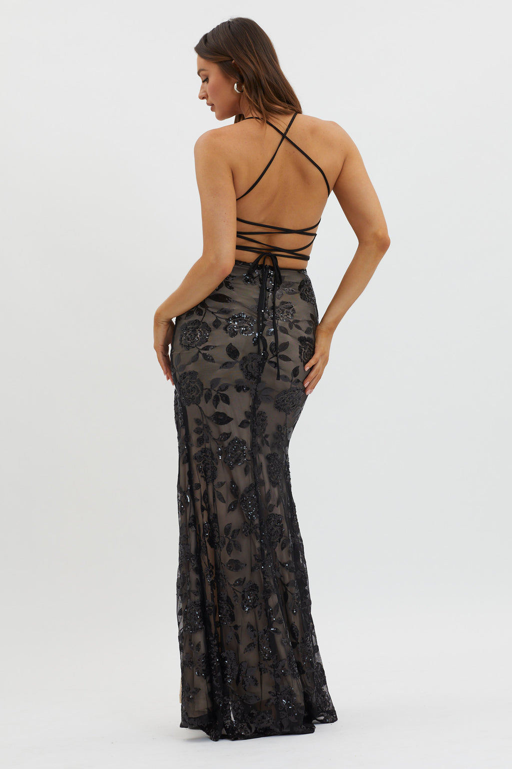 Sparks Fly Sequin Embellished Maxi Dress Black/Nude by Selfie Leslie Australia