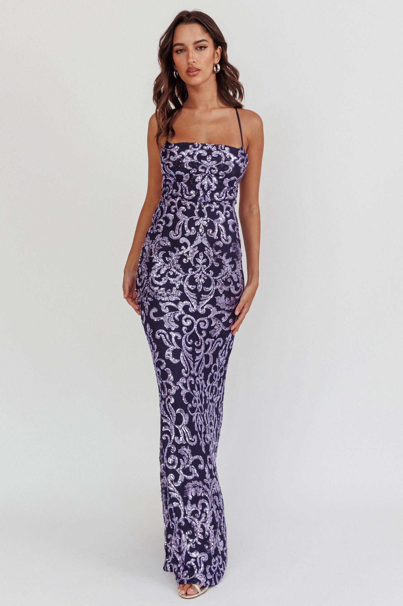 Someone New Sequin Maxi Dress Lavender/Navy by Selfie Leslie Australia