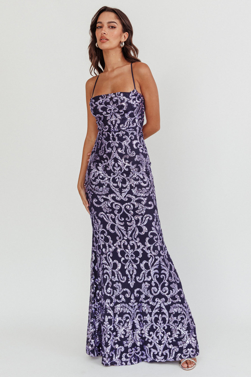 Someone New Sequin Maxi Dress Lavender/Navy by Selfie Leslie Australia