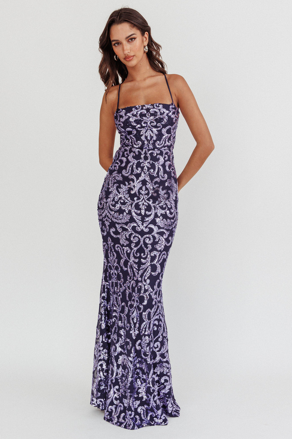 Someone New Sequin Maxi Dress Lavender/Navy by Selfie Leslie Australia