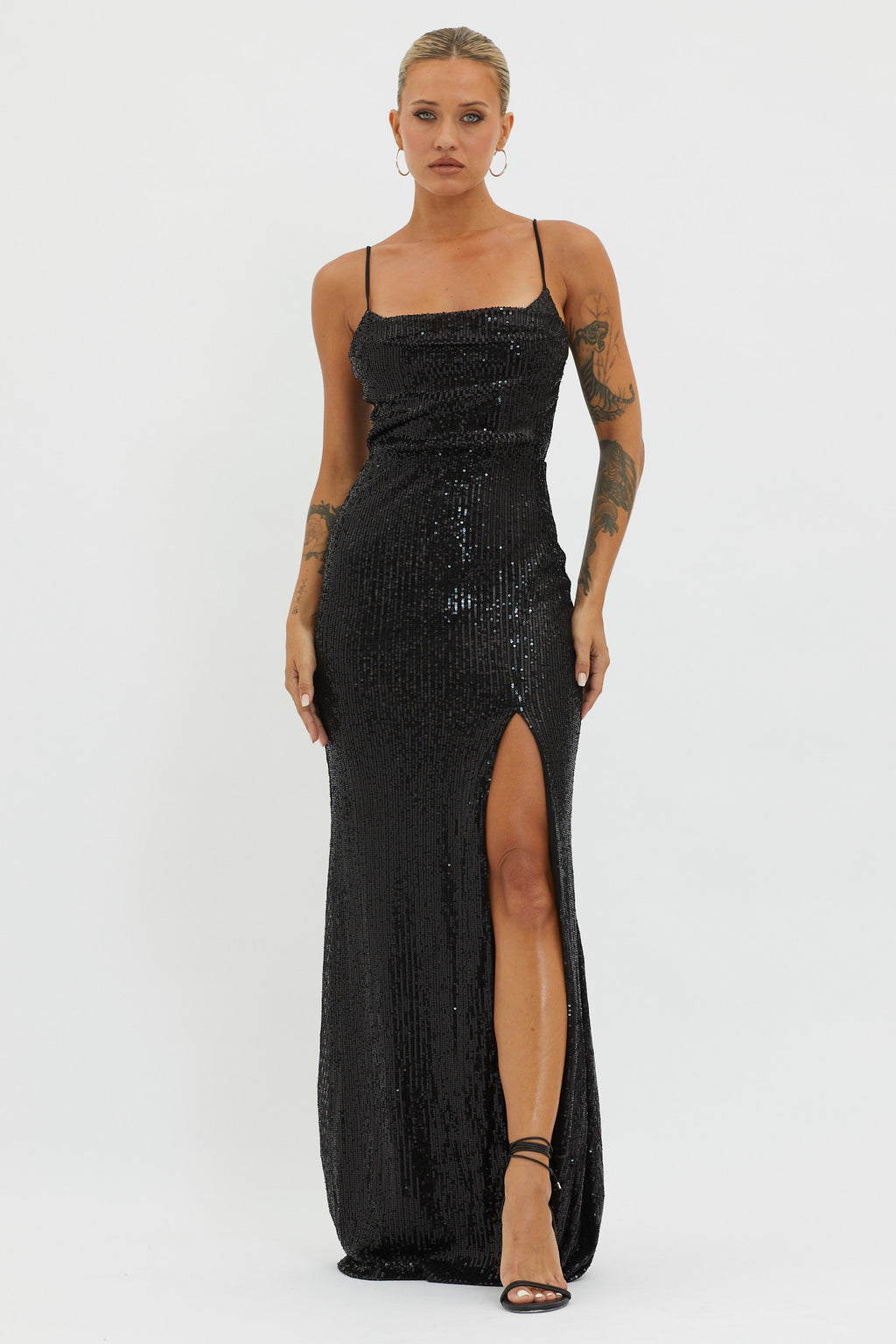 Kerene Spit Sequin Maxi Dress Black by Selfie Leslie Australia